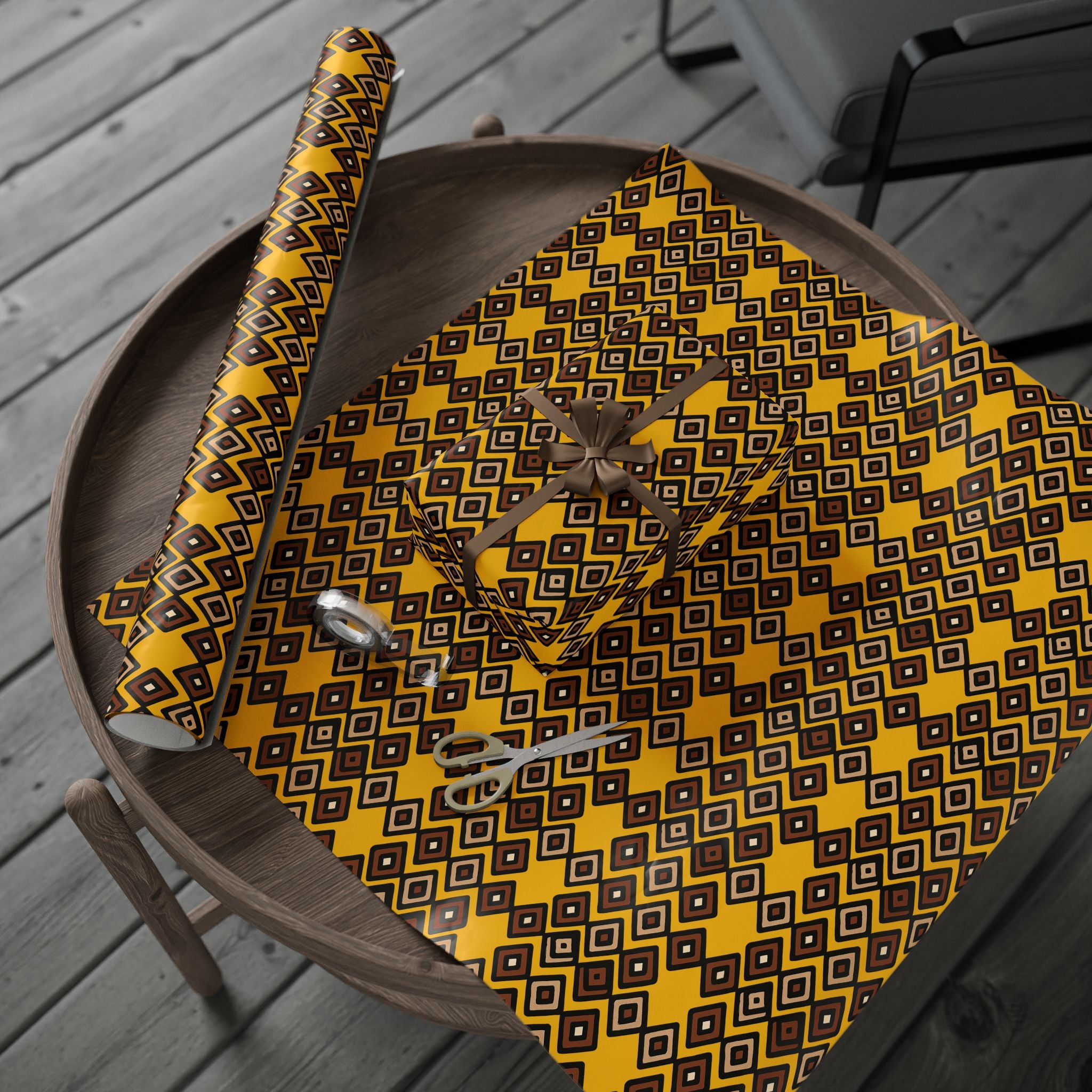 Diamond Pattern Retro Brown/Yellow Wrapping Paper