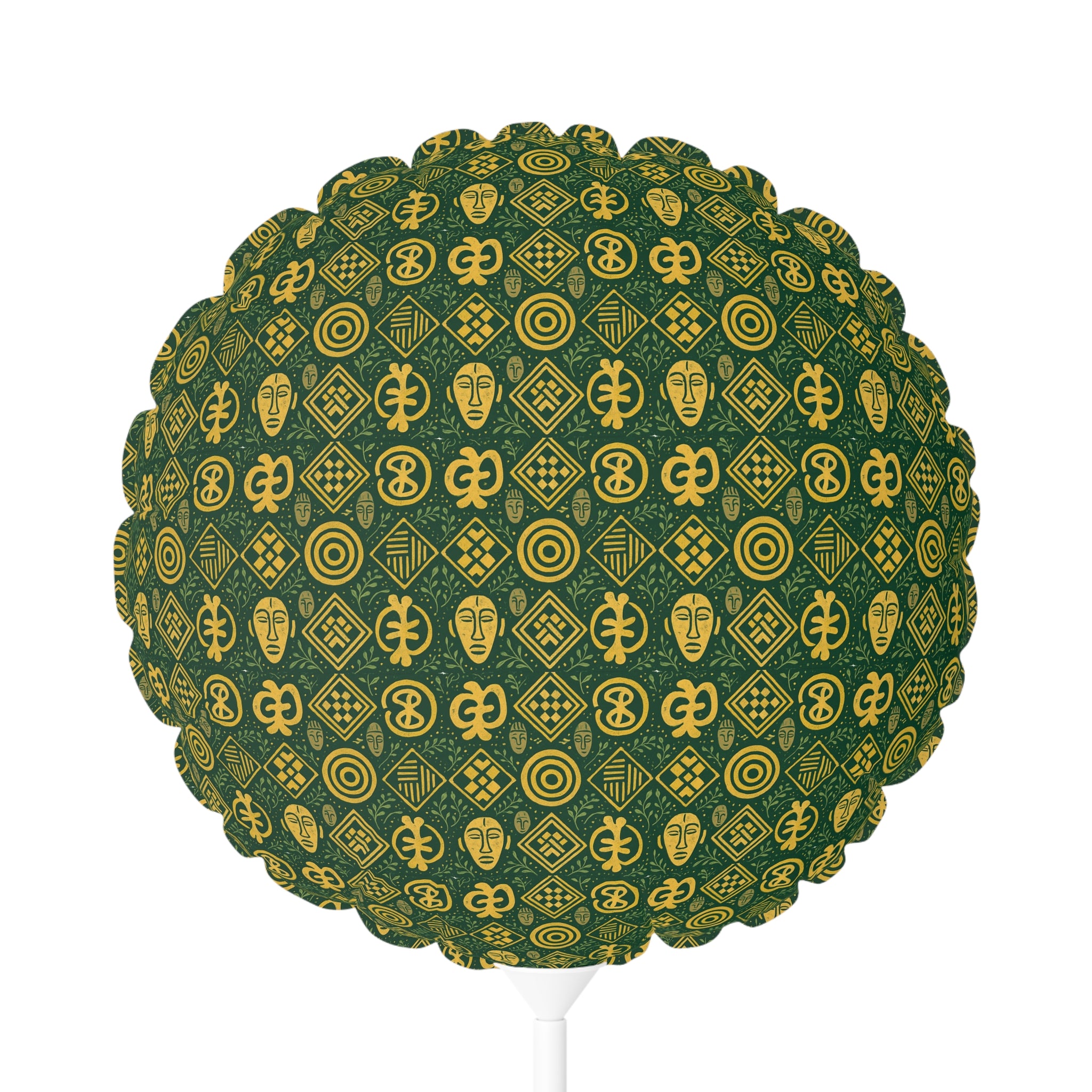 11" Decorative Balloon — Green & Gold Adinkra Pattern (Round/Heart)