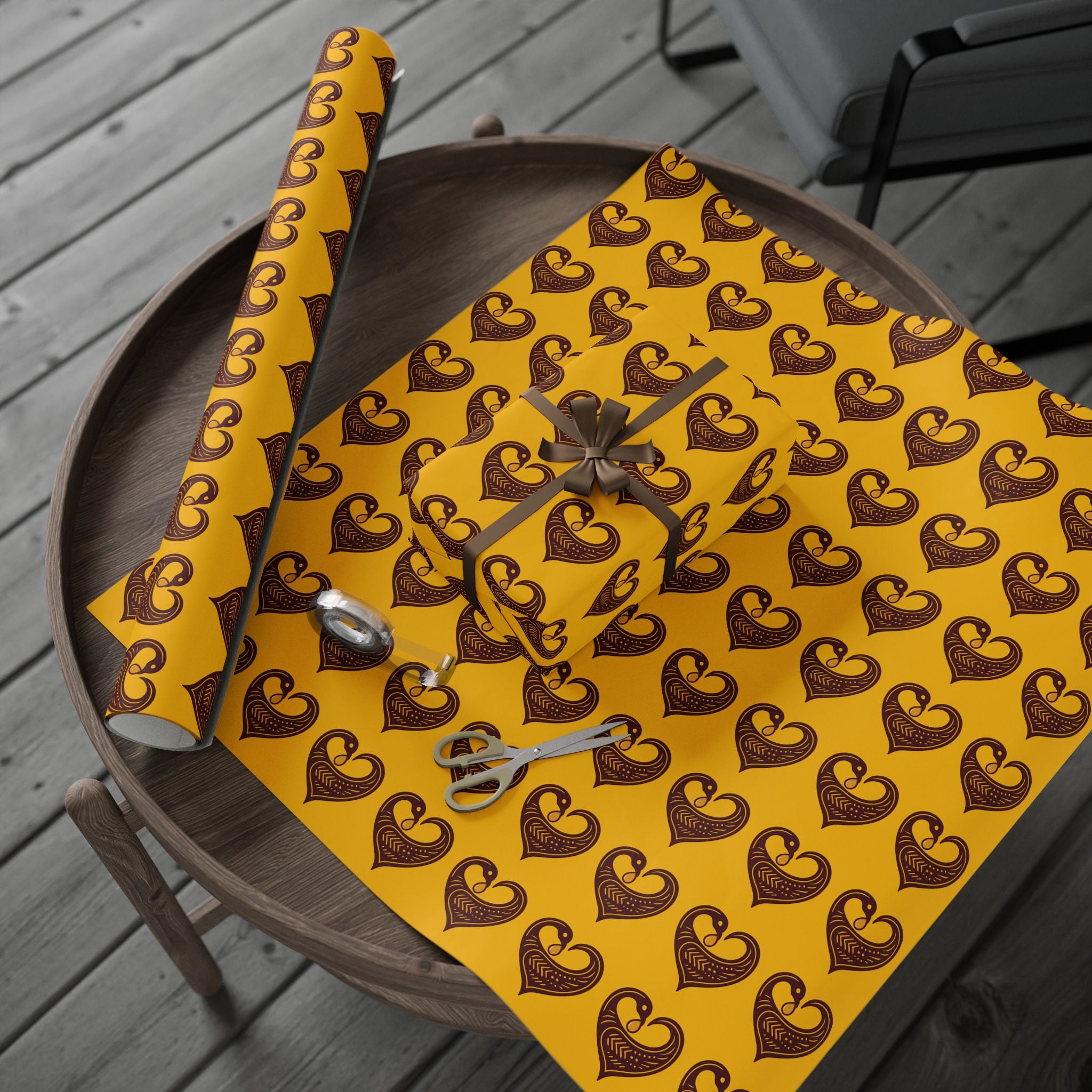 Adinkra Yellow Sankofa Heart Wrapping Paper
