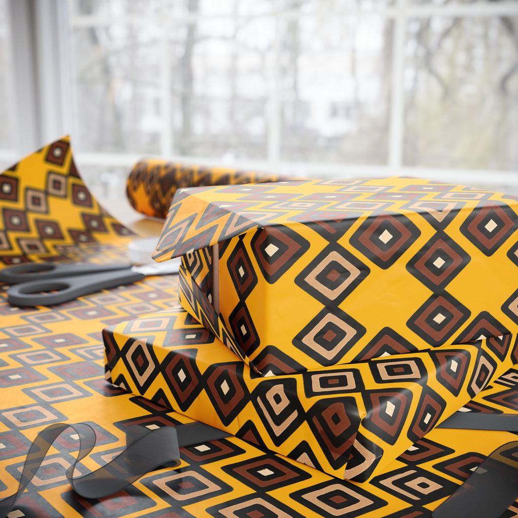 Diamond Pattern Retro Brown/Yellow Wrapping Paper