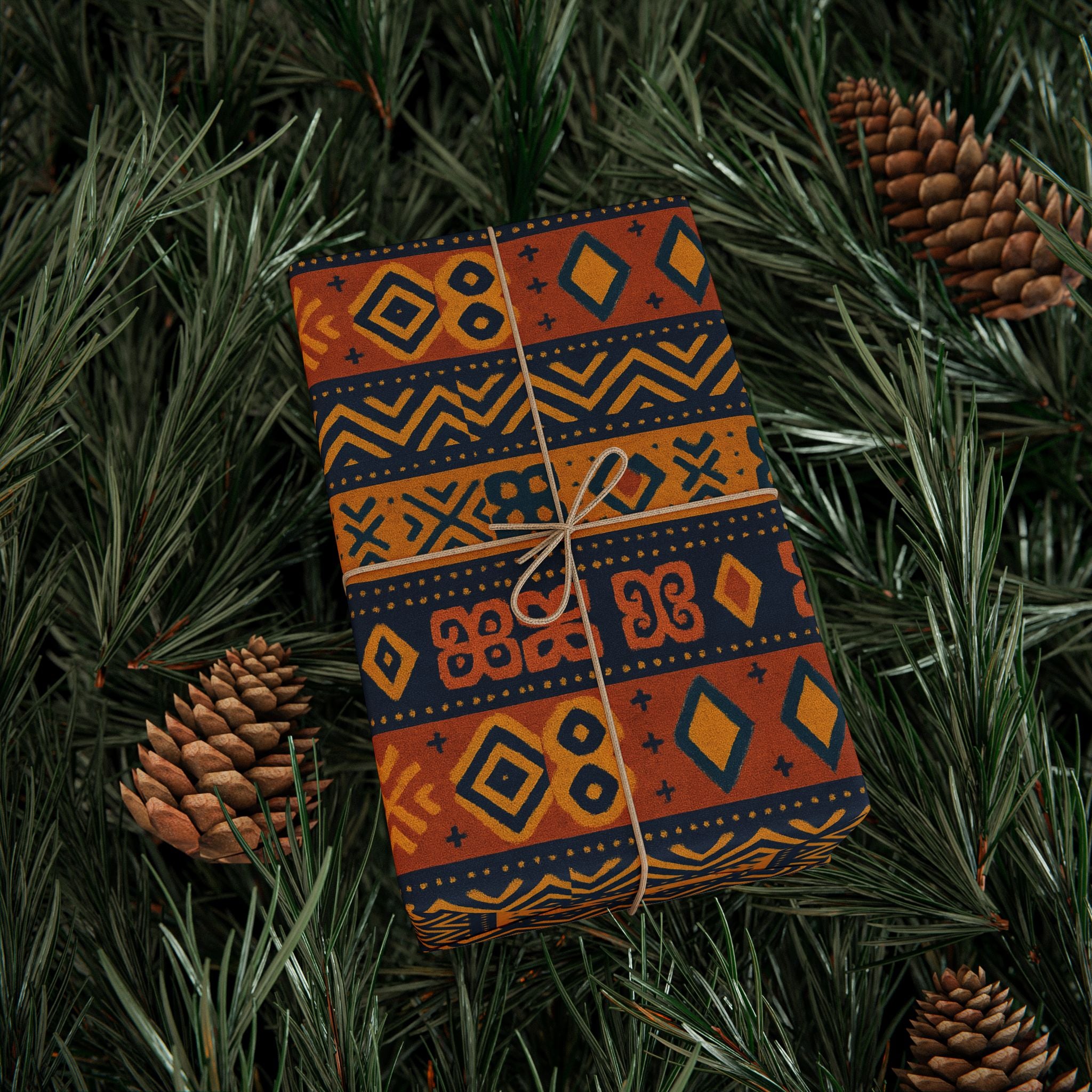 Blue/Gold Adinkra Printed Wrapping Paper