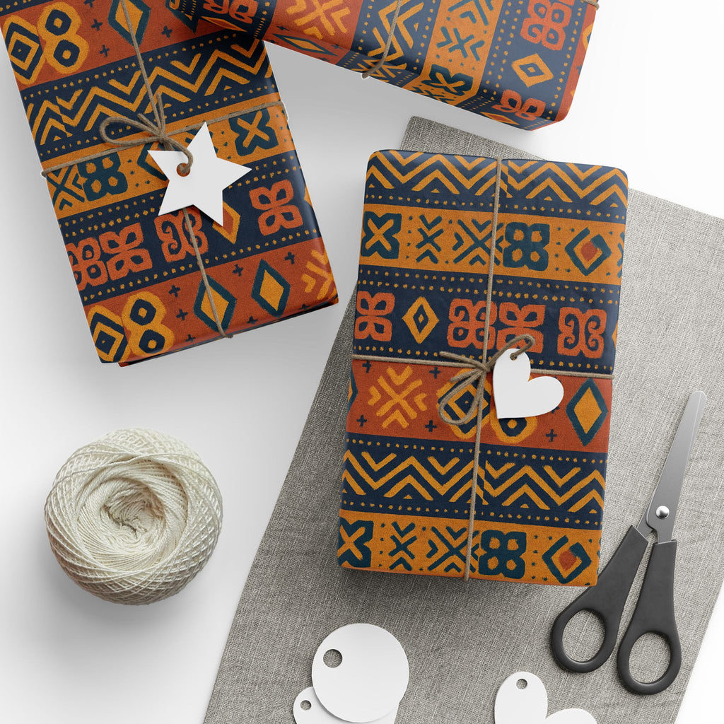 Blue/Gold Adinkra Printed Wrapping Paper