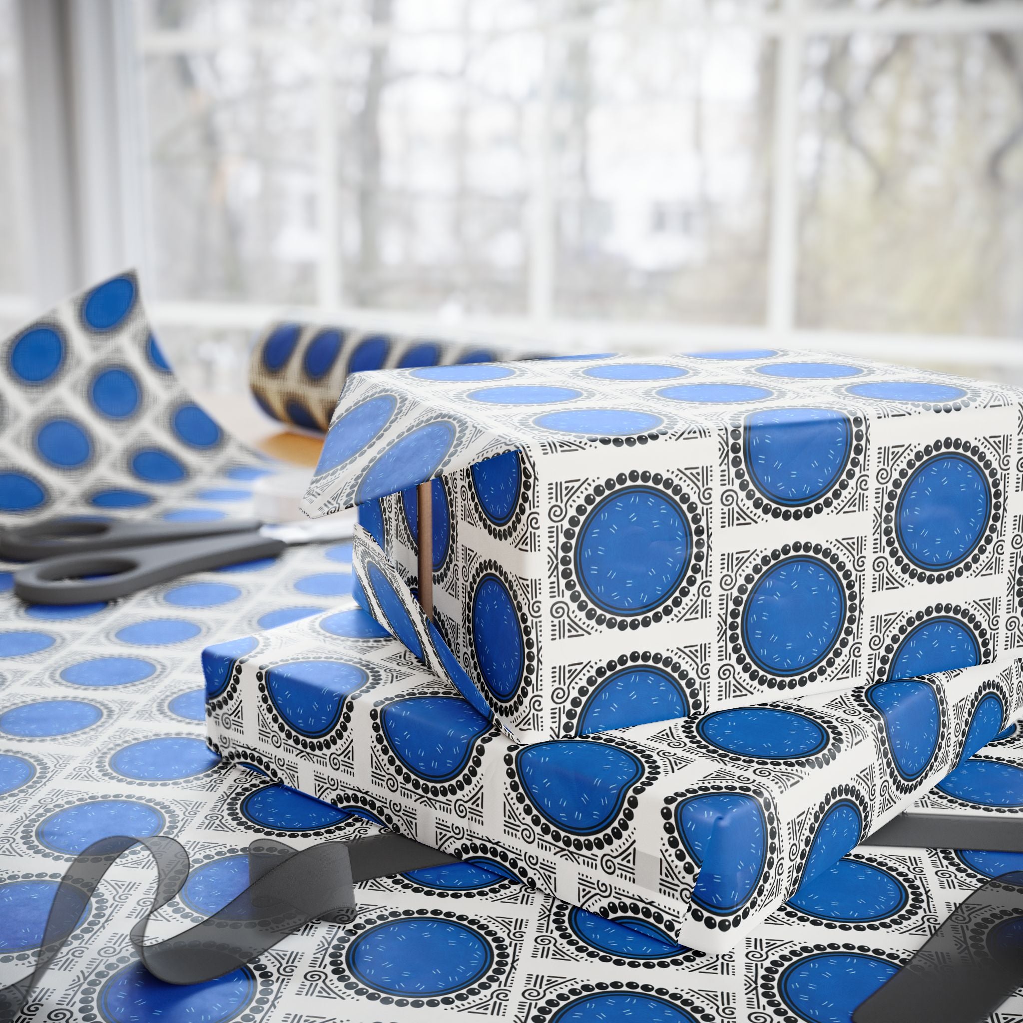 Blue Dot Printed Wrapping Paper