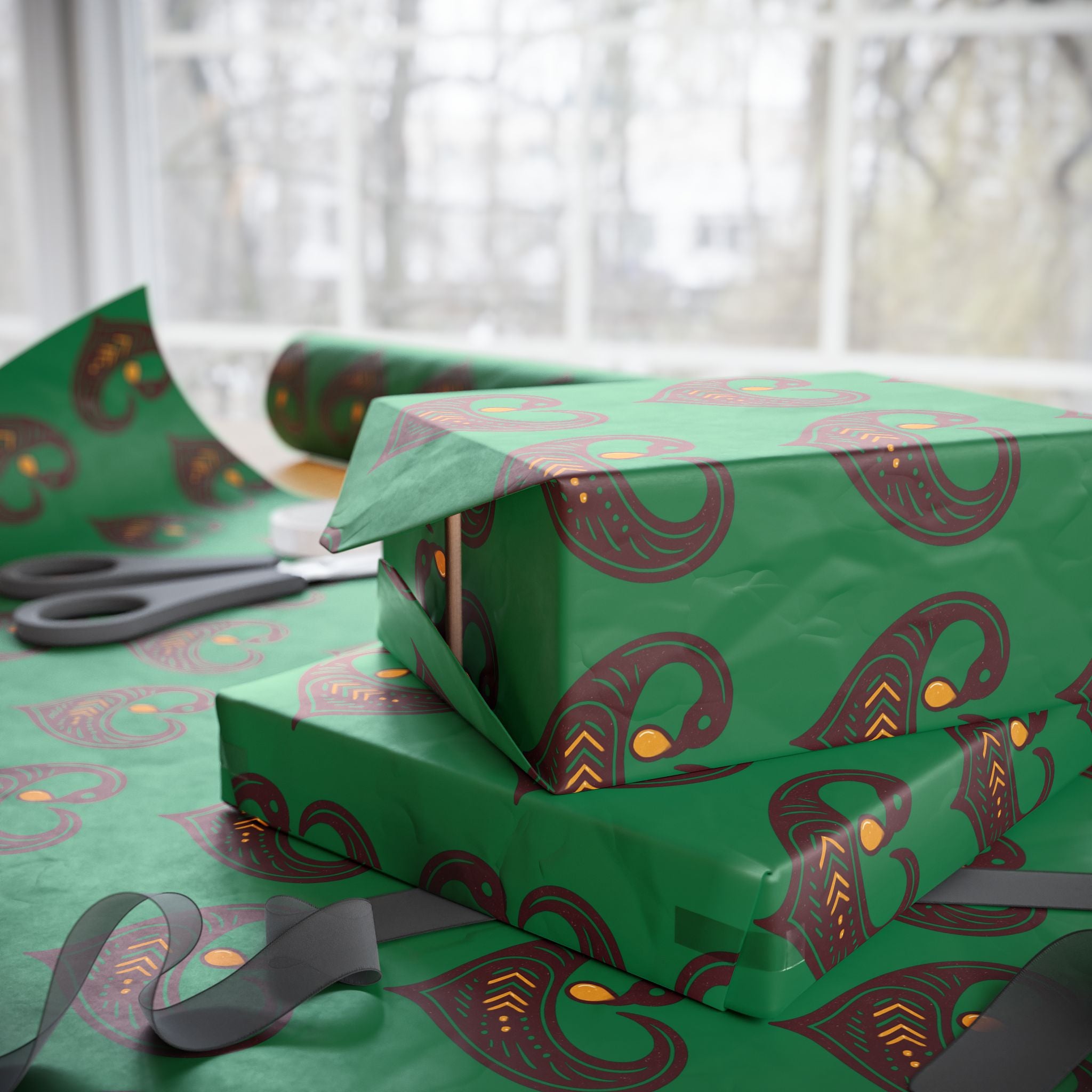 Adinkra Green Sankofa Heart Wrapping Paper