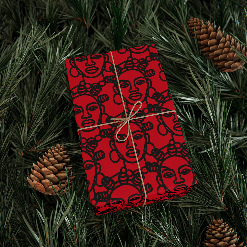 Bantu Crown - Red -Wrapping Paper, Holiday Gift Wrap