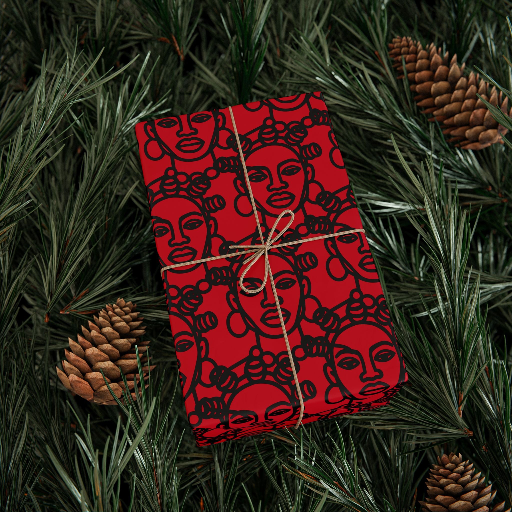 Bantu Crown - Red -Wrapping Paper, Holiday Gift Wrap