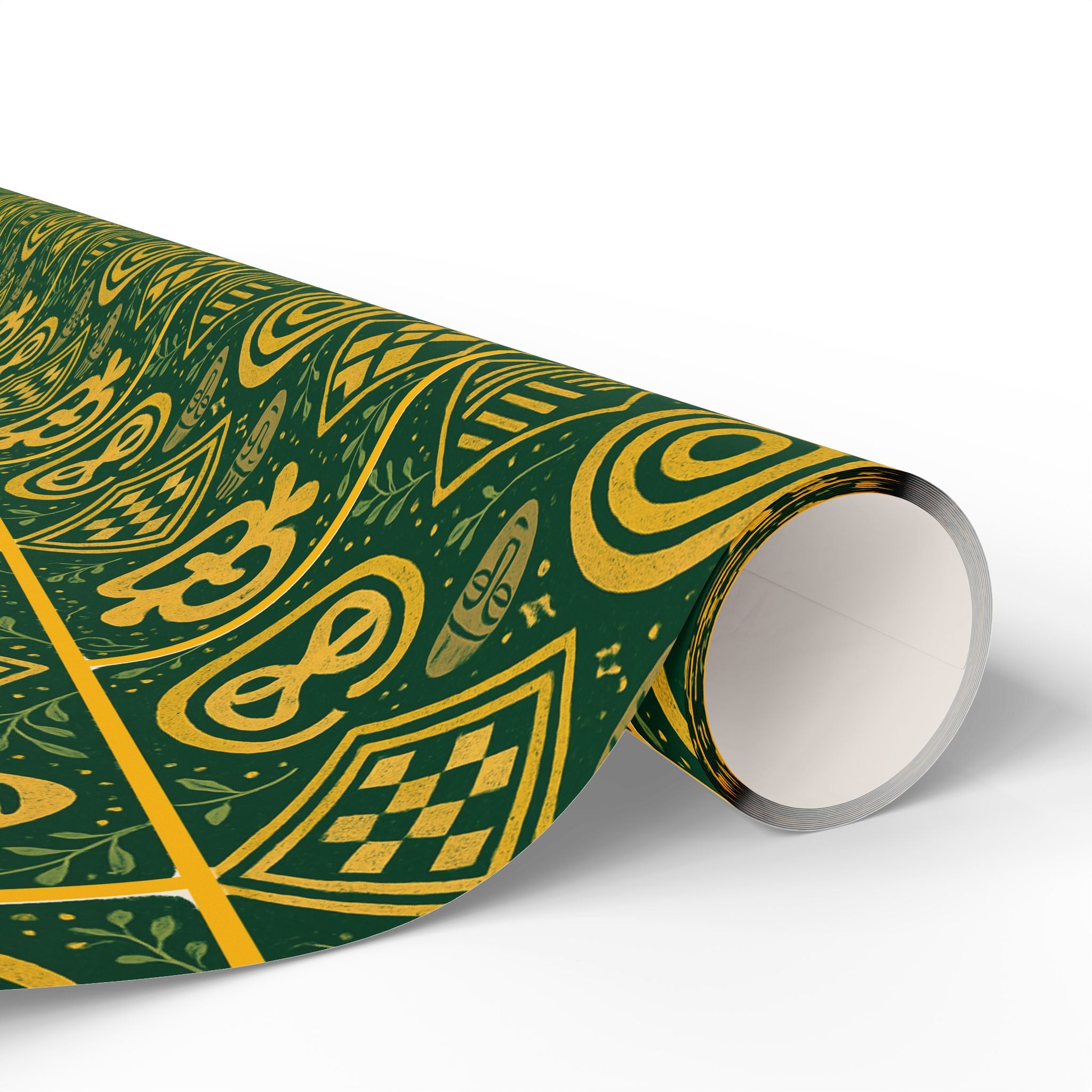 Green and Gold Adinkra Printed Wrapping Paper