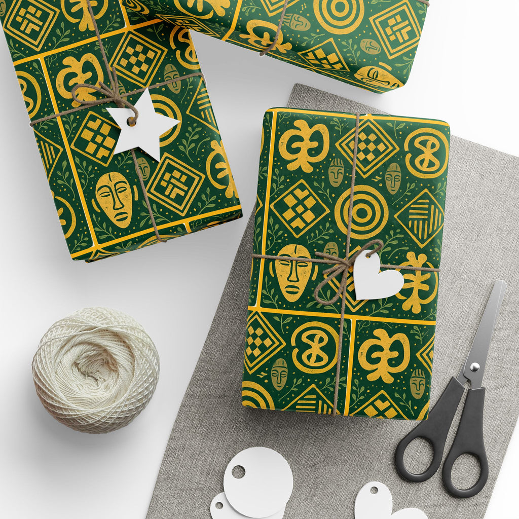 Green and Gold Adinkra Printed Wrapping Paper