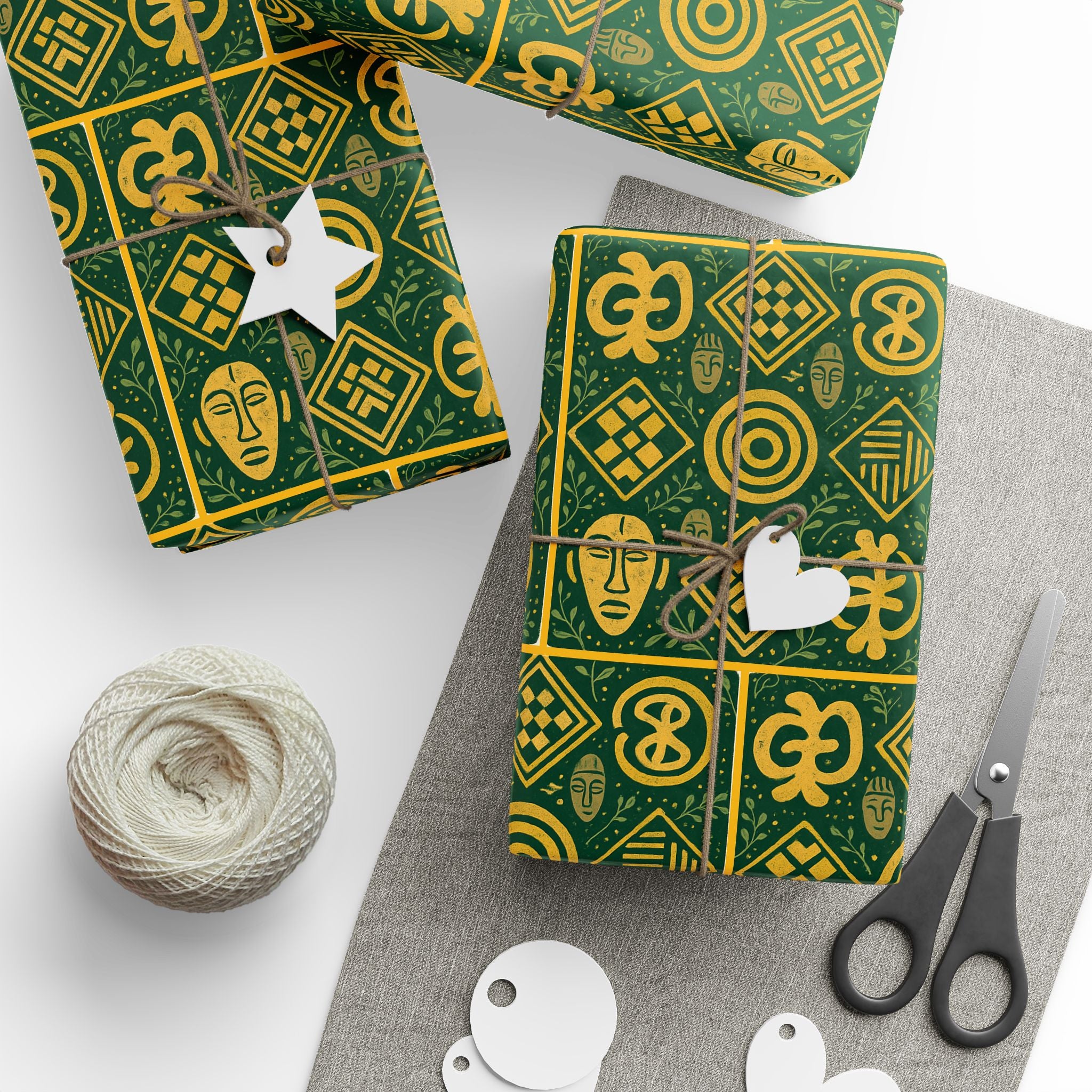Green and Gold Adinkra Printed Wrapping Paper