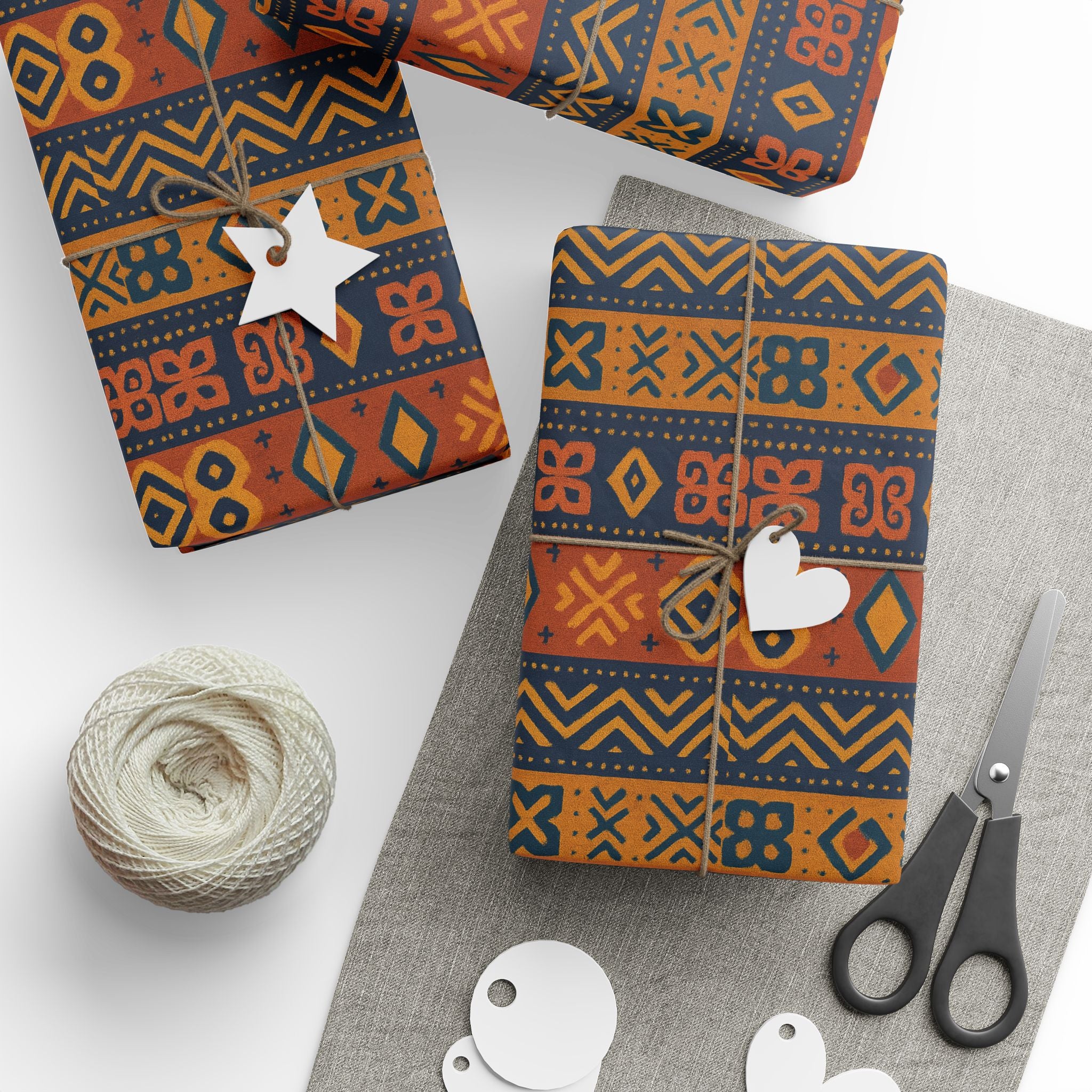 Blue/Gold Adinkra Printed Wrapping Paper