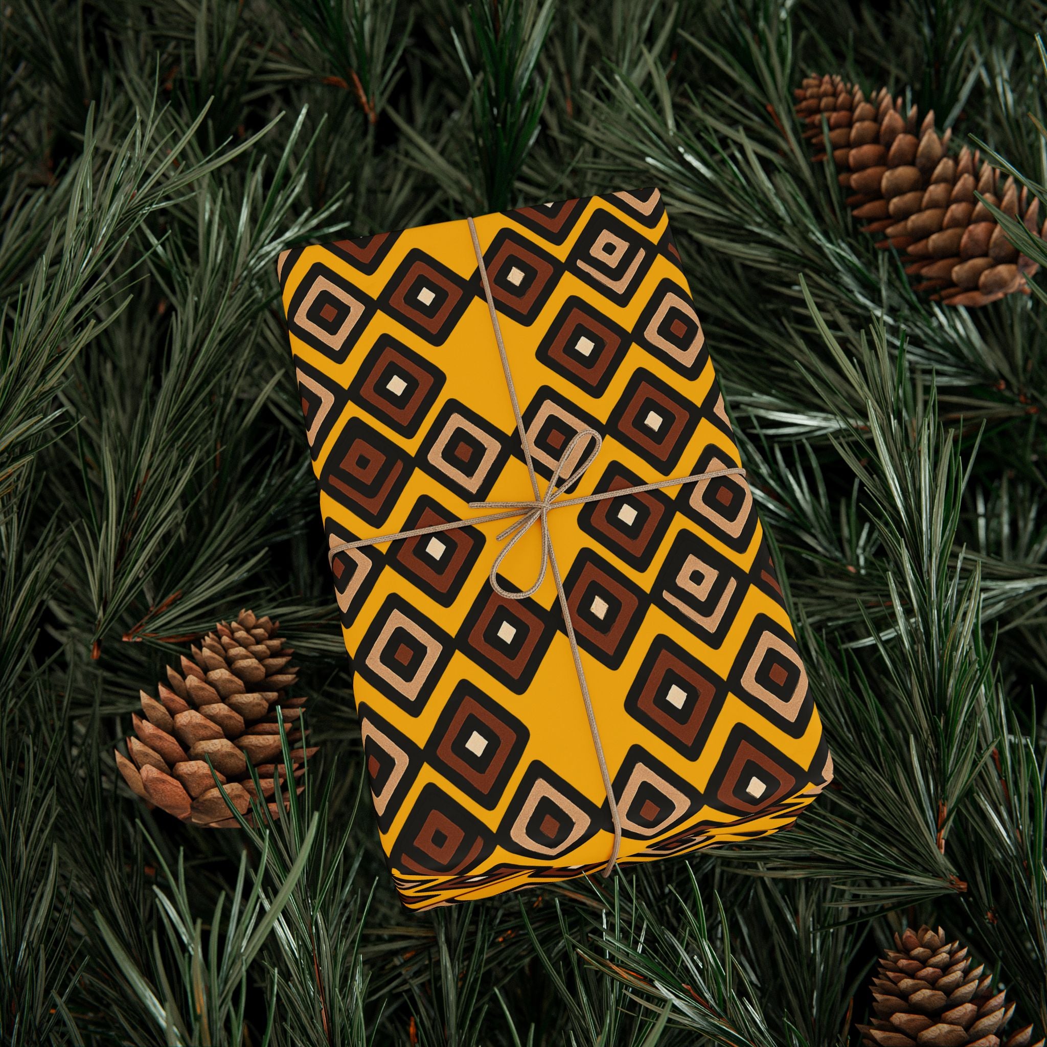 Diamond Pattern Retro Brown/Yellow Wrapping Paper