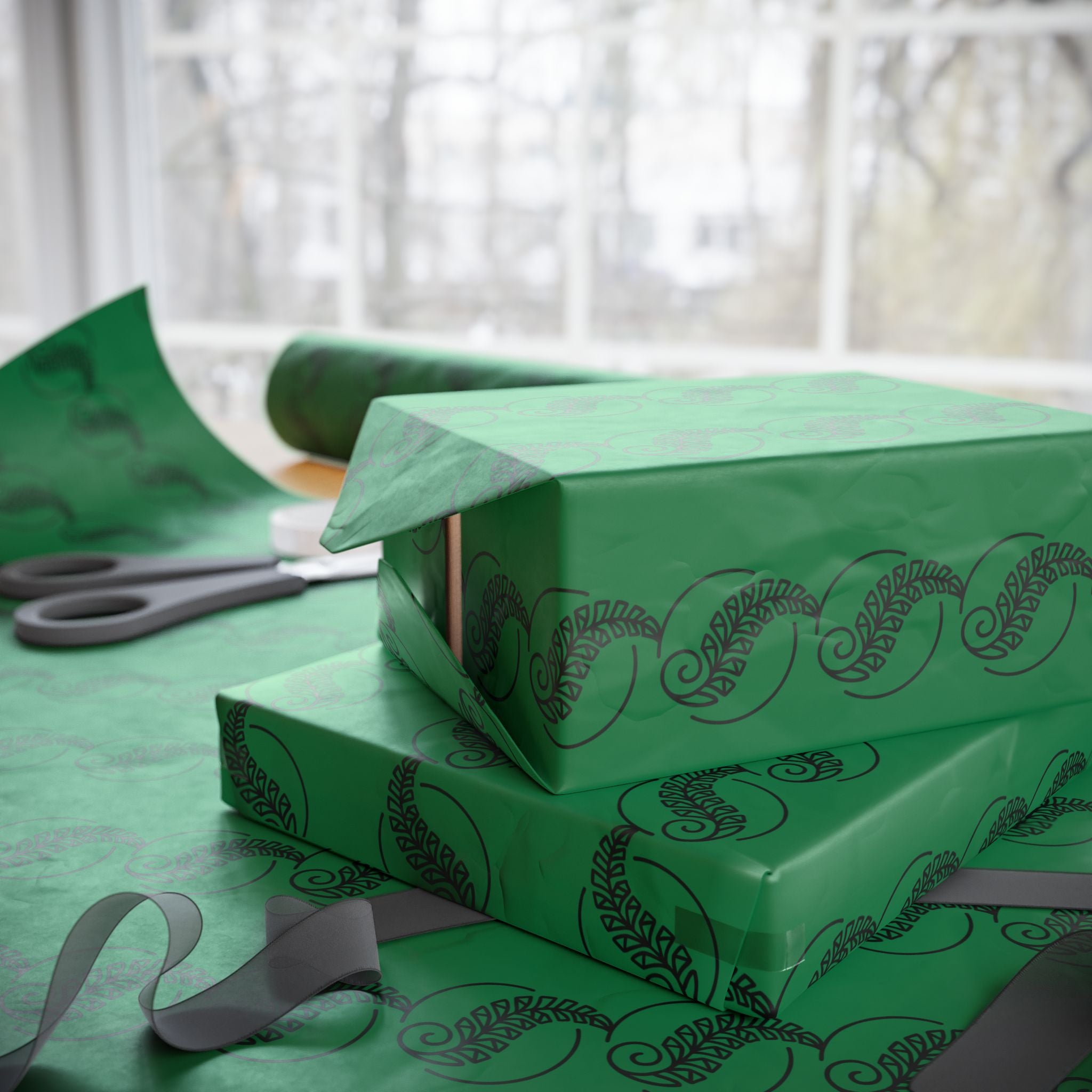 Adinkra Green Fern Wrapping Paper