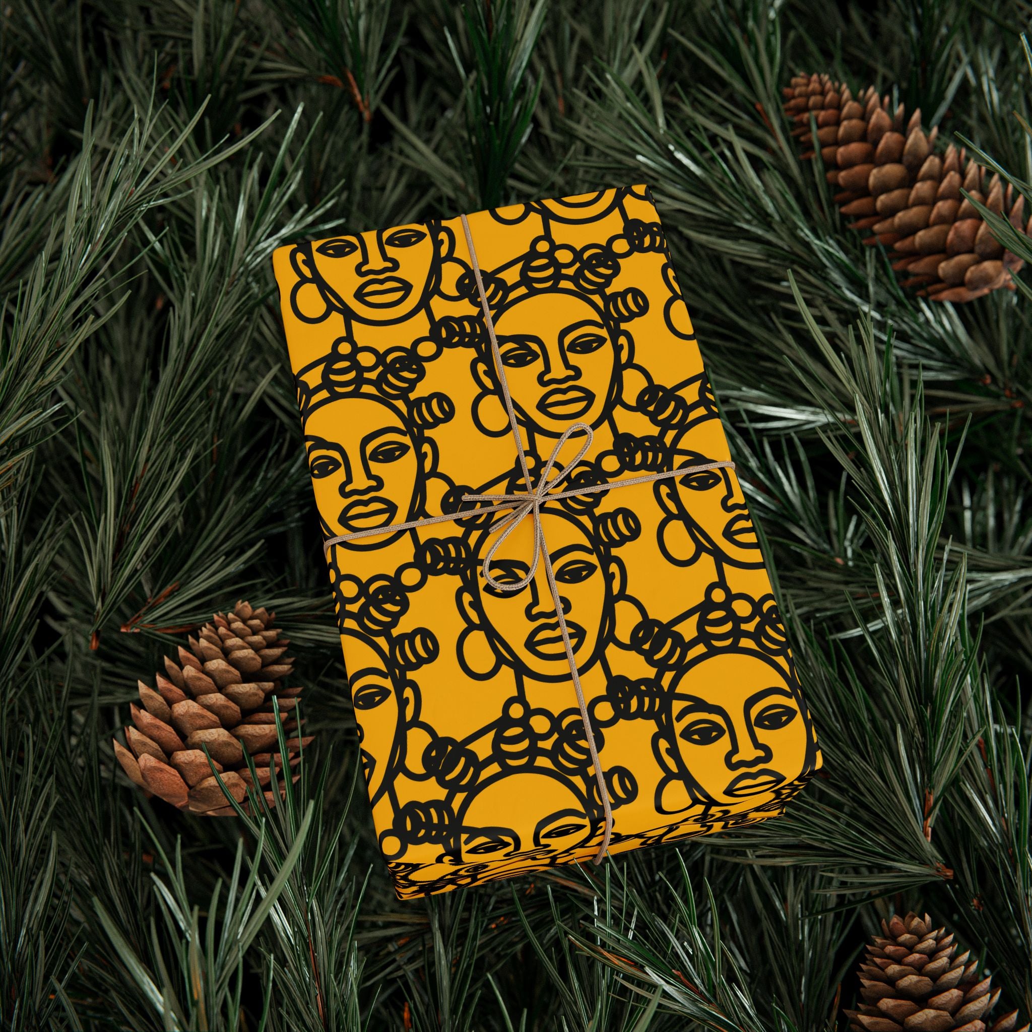 Bantu Crown - Yellow -Wrapping Paper, Holiday Gift Wrap