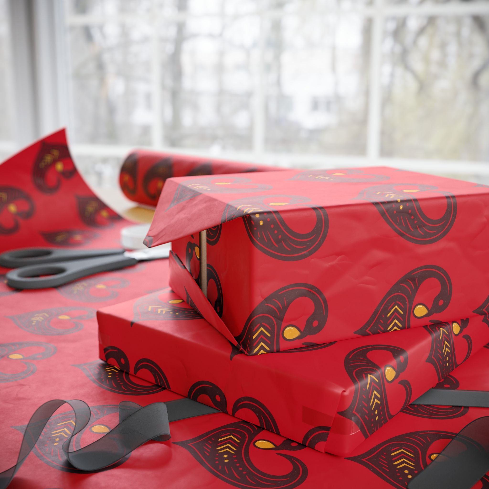 Adinkra Red Sankofa Heart Wrapping Paper
