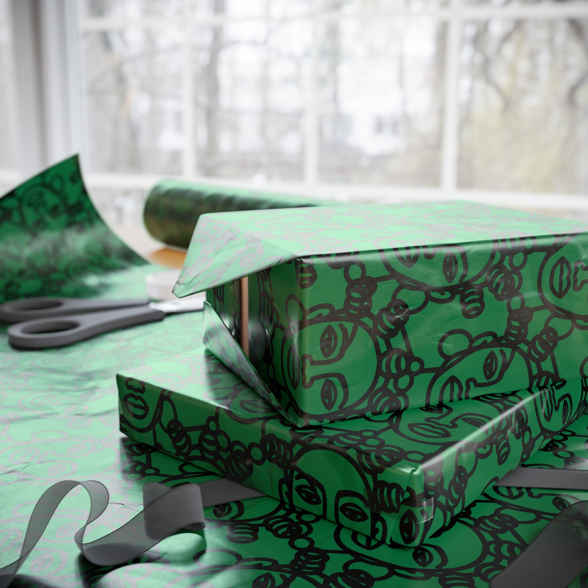 Bantu Crown - Green -Wrapping Paper, Holiday Gift Wrap