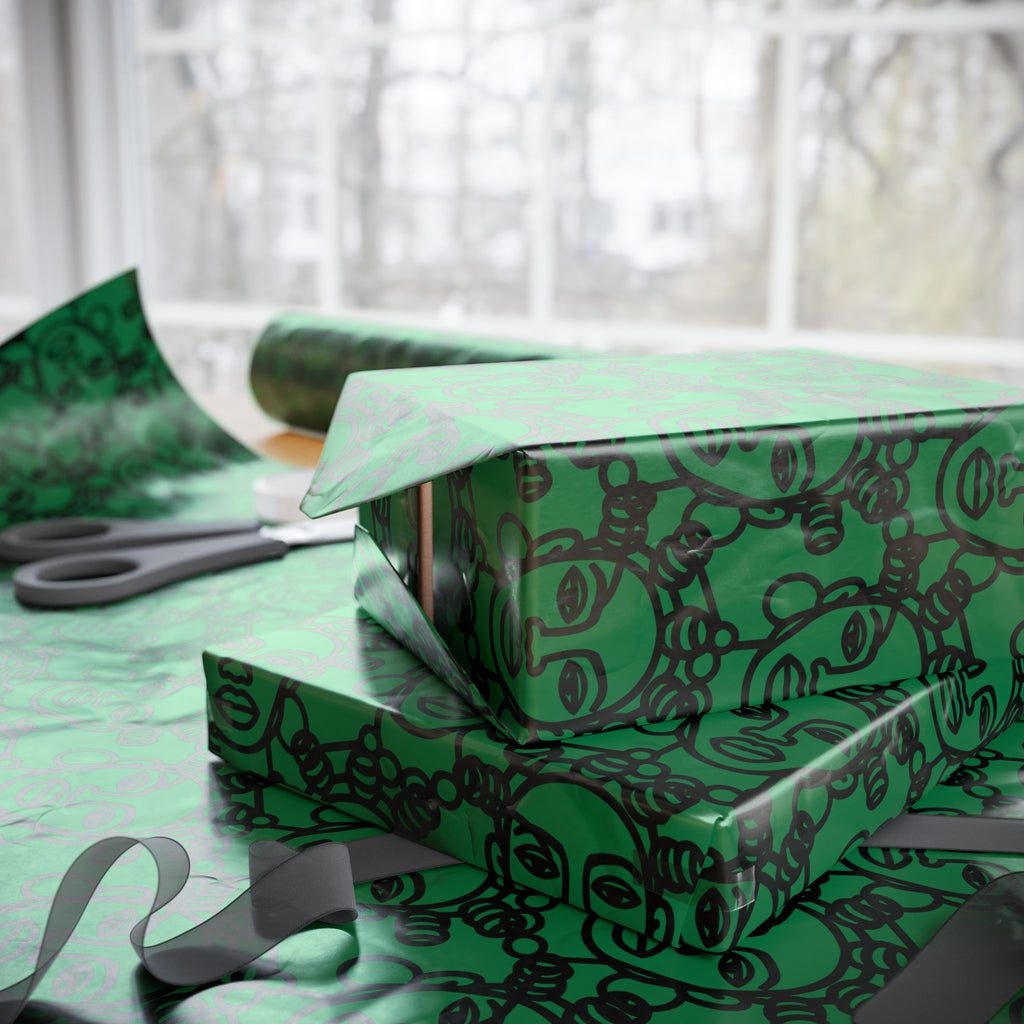 Bantu Crown - Green -Wrapping Paper, Holiday Gift Wrap