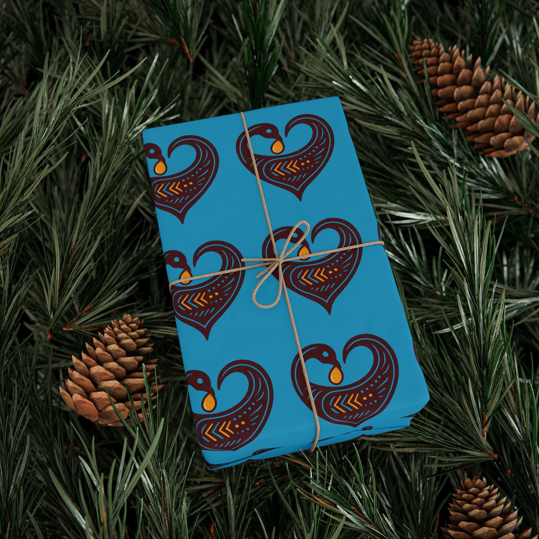 Adinkra Teal Sankofa Heart Wrapping Paper