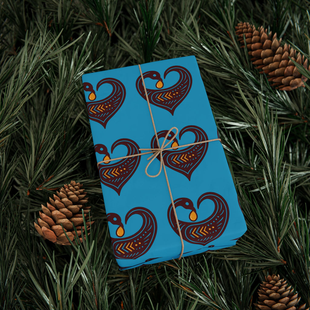 Adinkra Teal Sankofa Heart Wrapping Paper