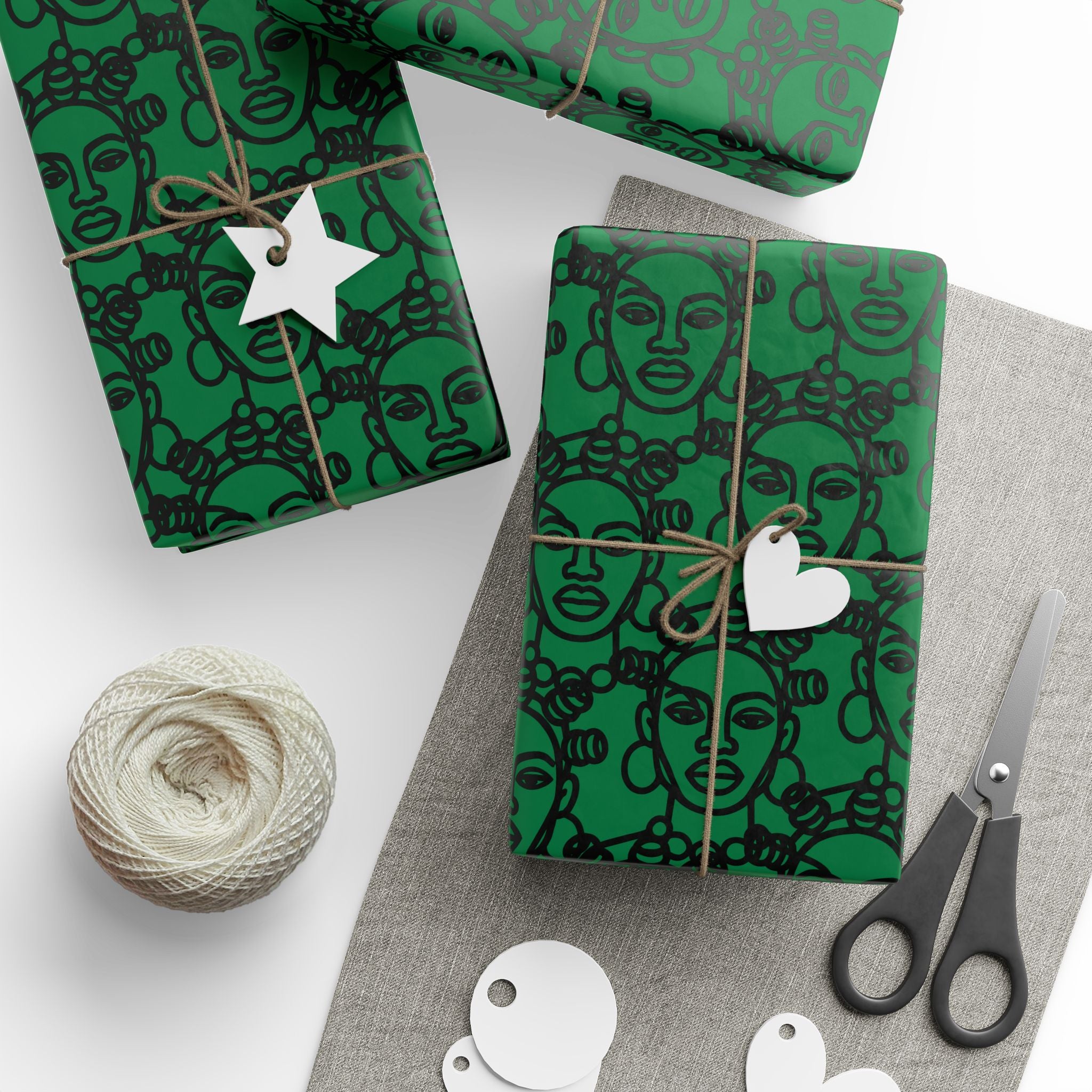 Bantu Crown - Green -Wrapping Paper, Holiday Gift Wrap