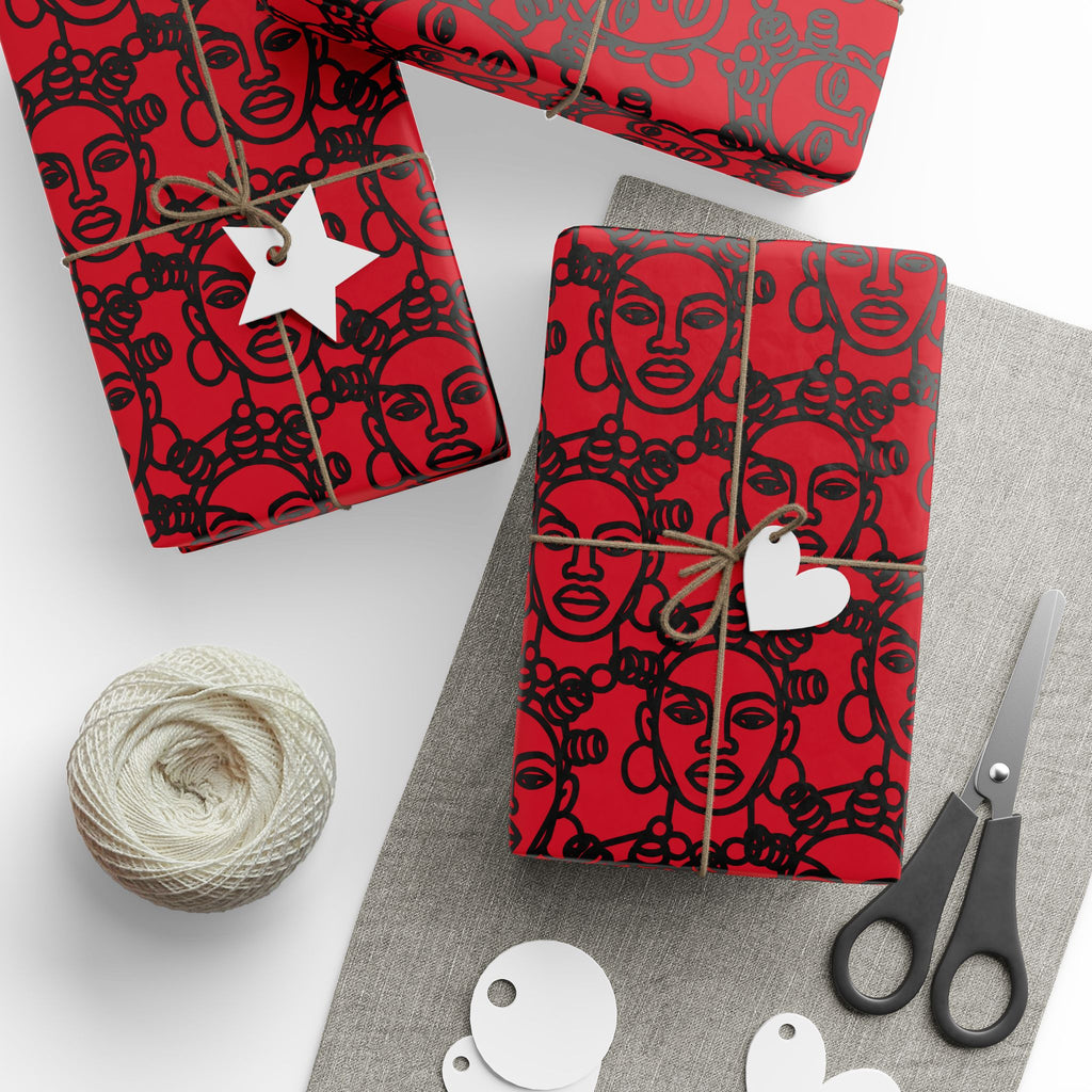 Bantu Crown - Red -Wrapping Paper, Holiday Gift Wrap