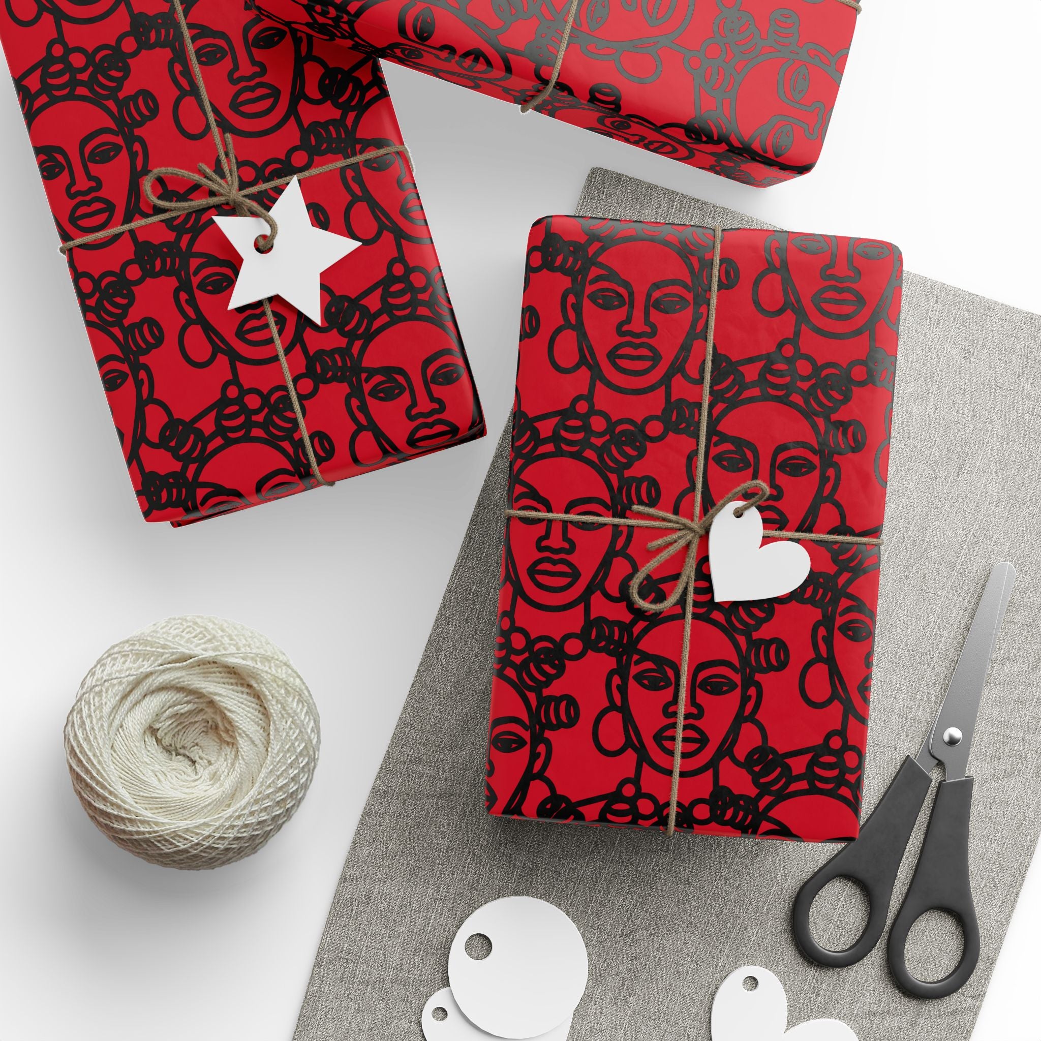 Bantu Crown - Red -Wrapping Paper, Holiday Gift Wrap
