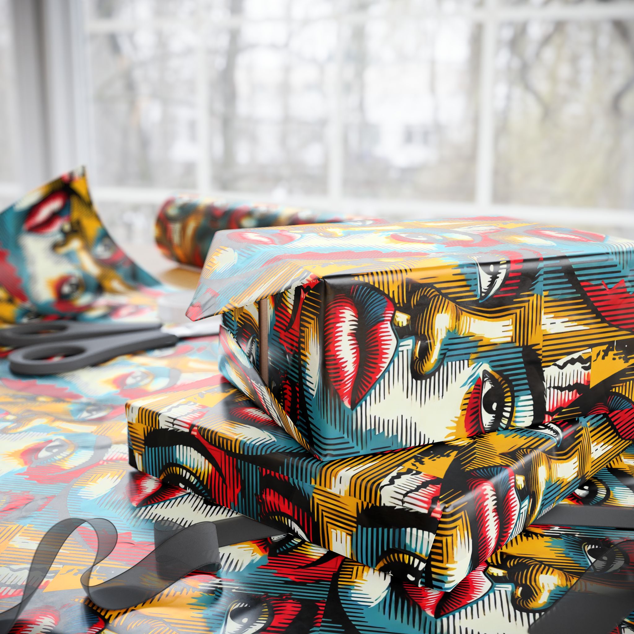 Comic Face, Colorful, Artistic Wrapping Paper
