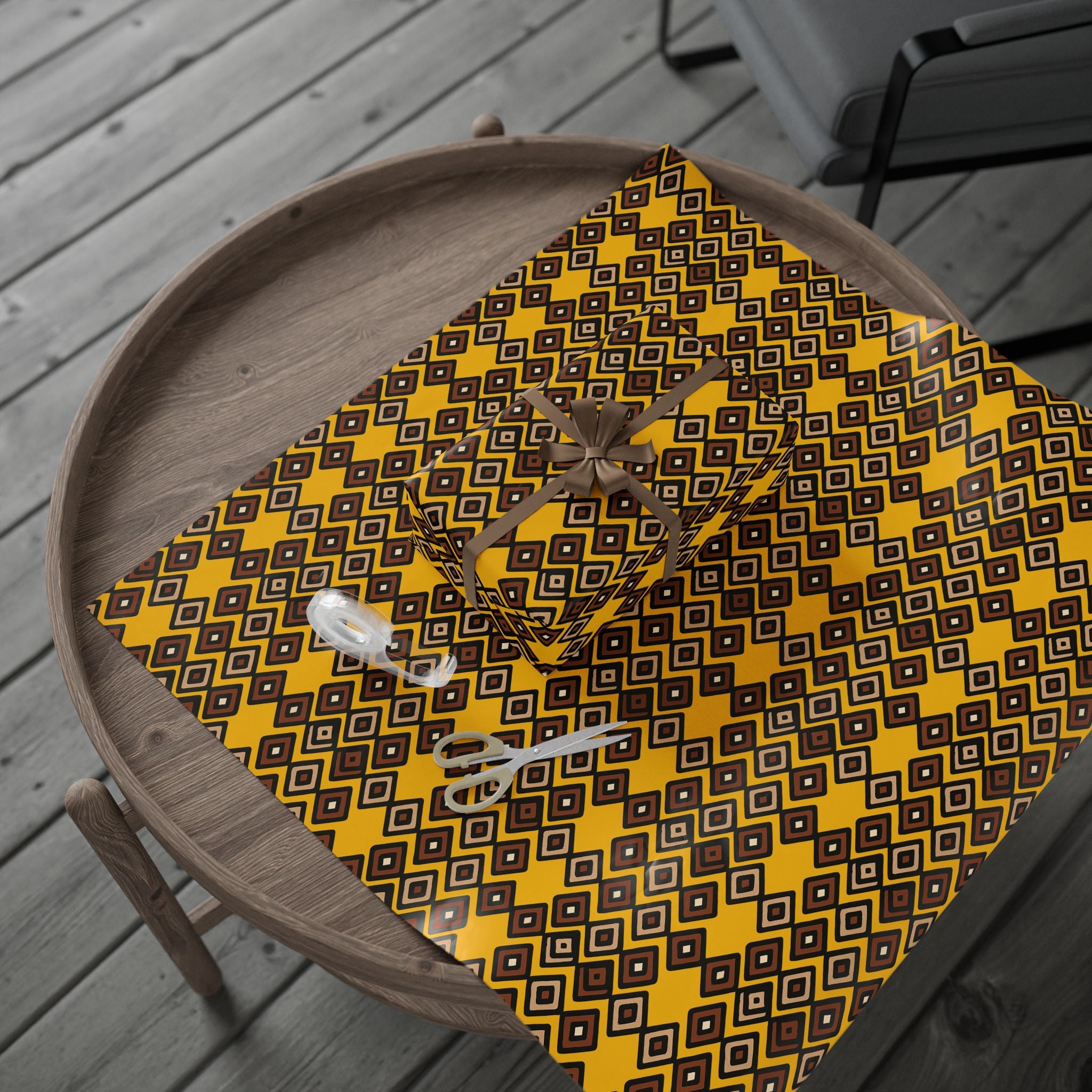 Diamond Pattern Retro Brown/Yellow Wrapping Paper