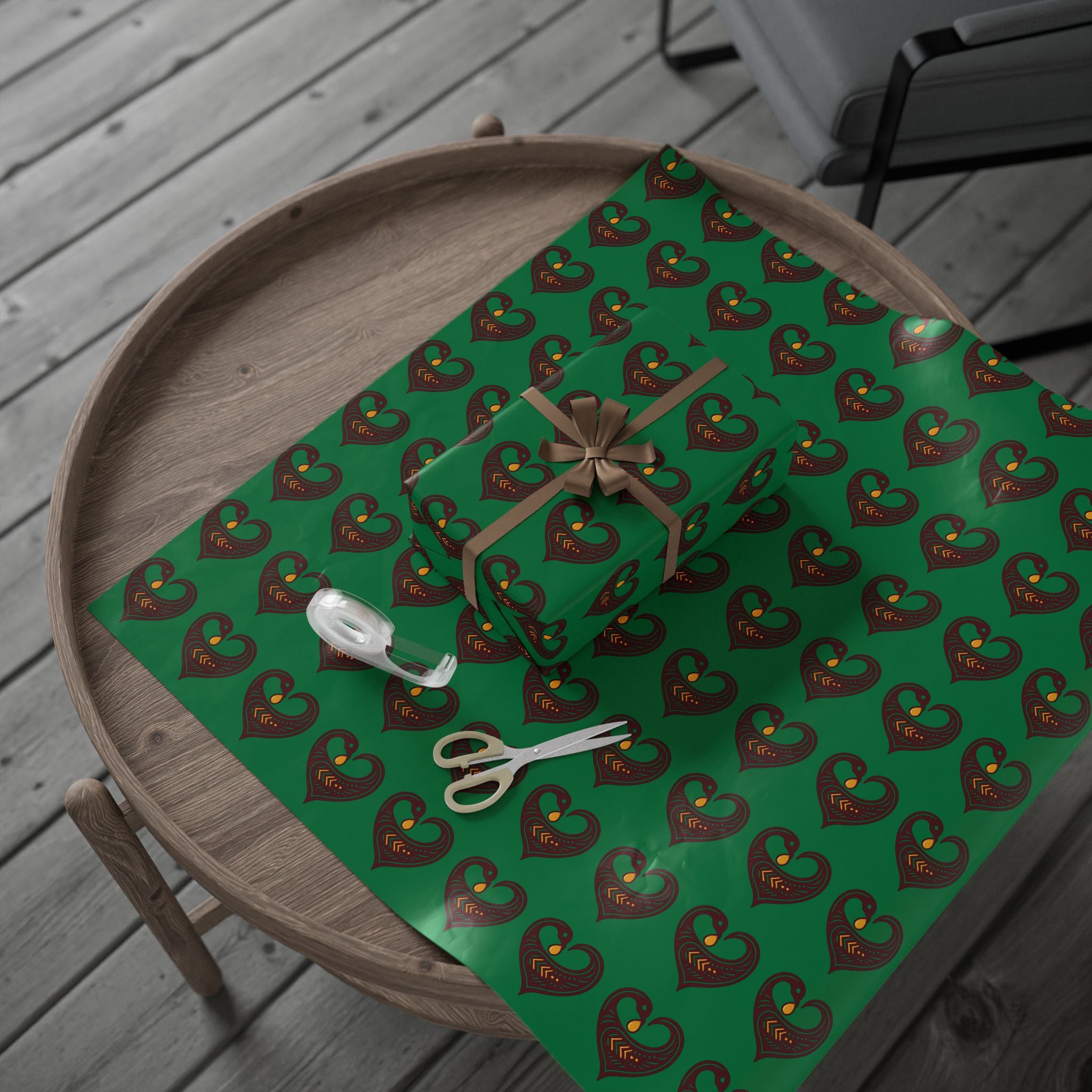 Adinkra Green Sankofa Heart Wrapping Paper