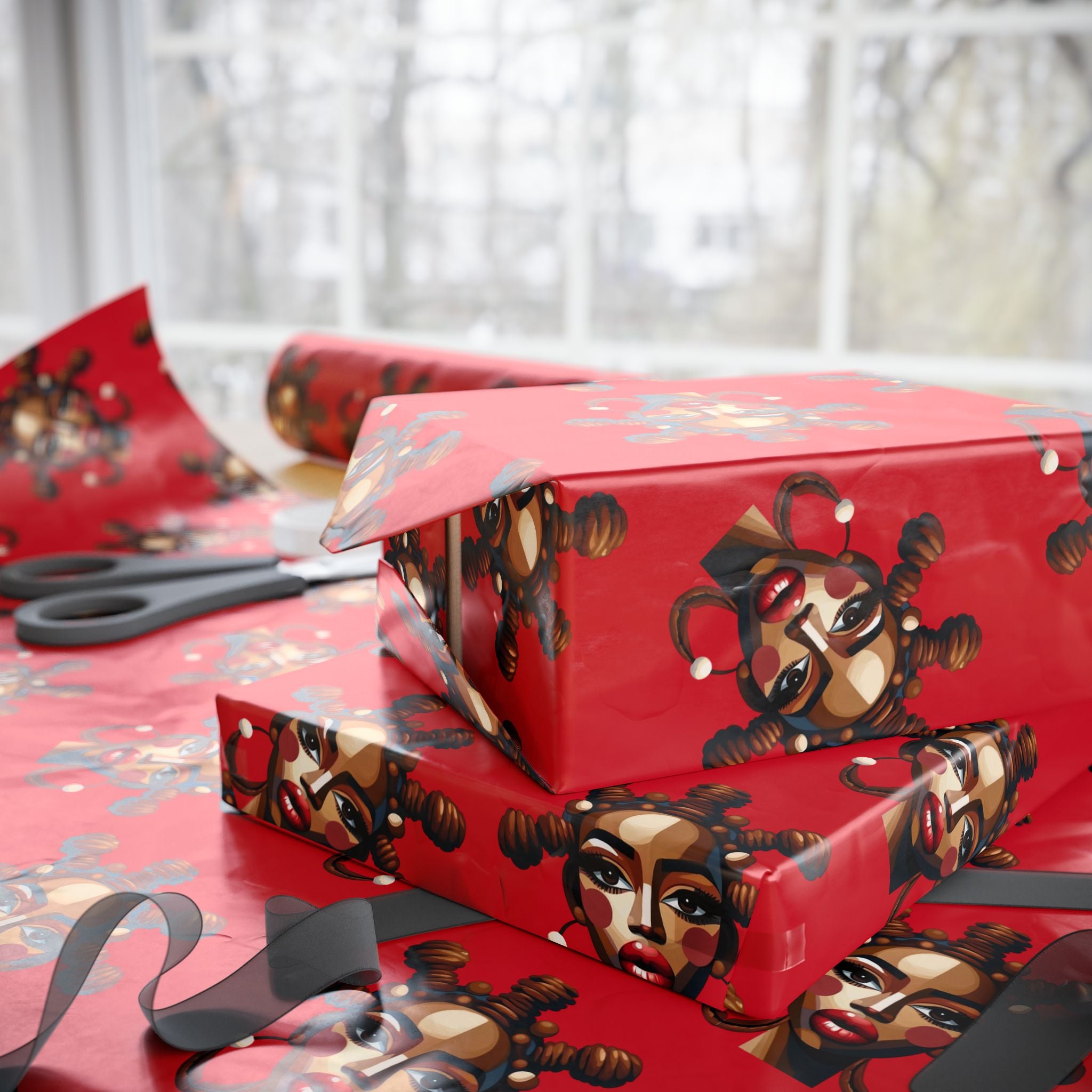 'Bantu' Red Gift Wrapping Paper Roll