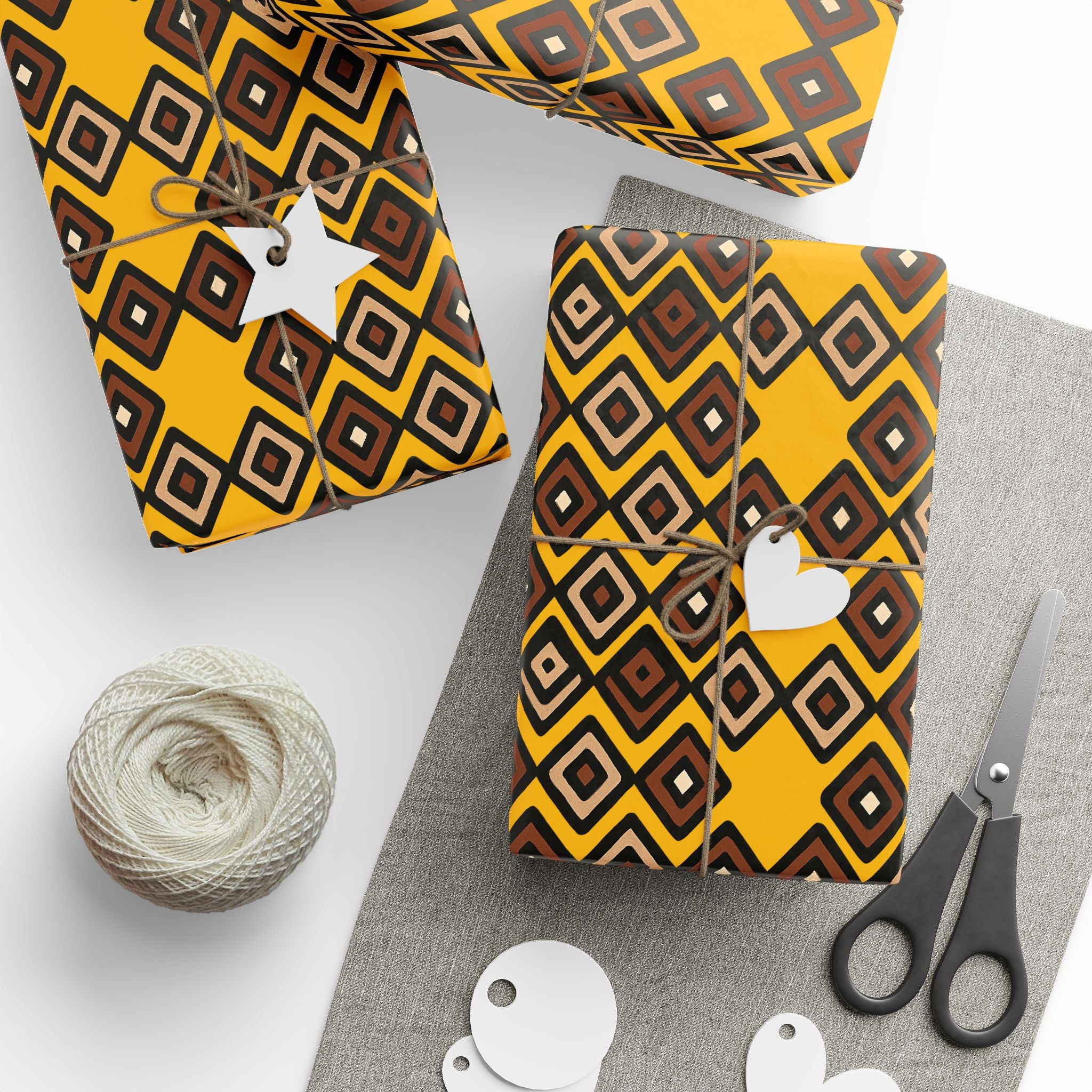 Diamond Pattern Retro Brown/Yellow Wrapping Paper