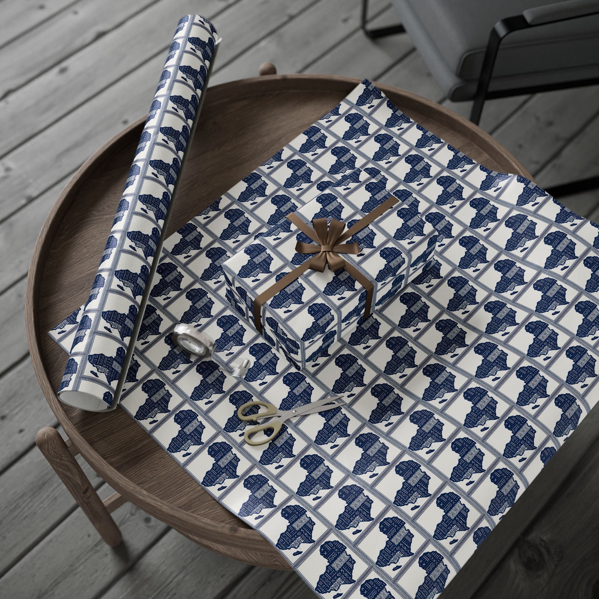 Africa Blue Printed Wrapping Paper