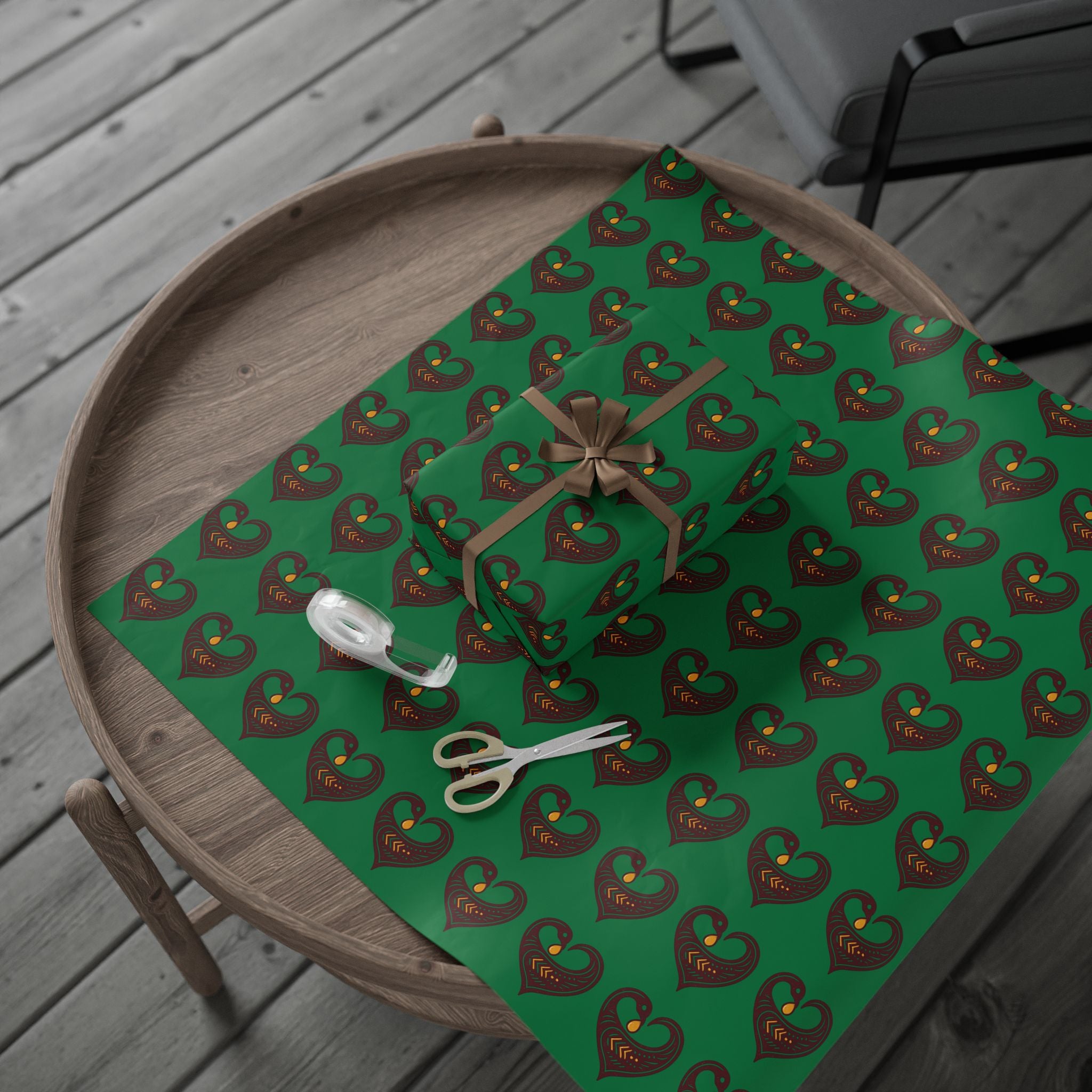 Adinkra Green Sankofa Heart Wrapping Paper