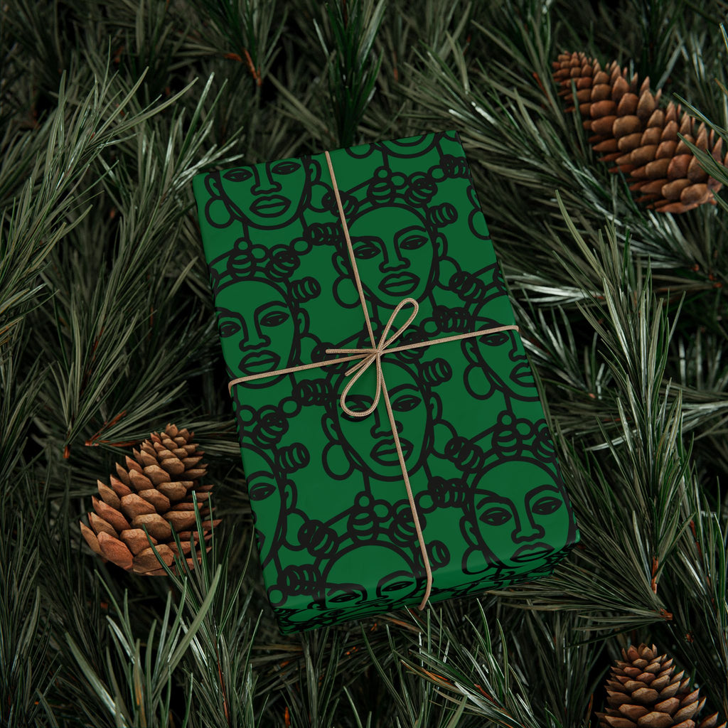 Bantu Crown - Green -Wrapping Paper, Holiday Gift Wrap