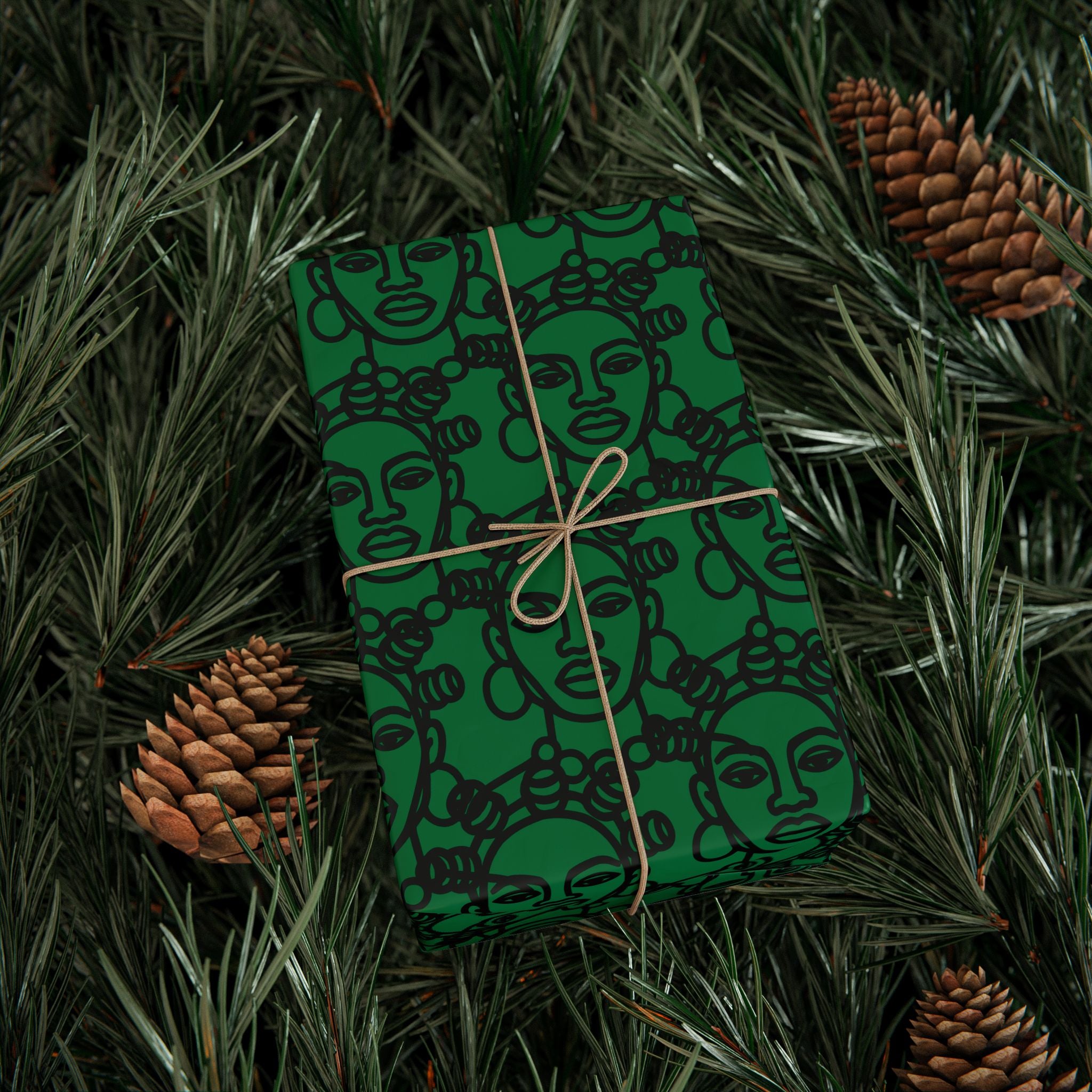 Bantu Crown - Green -Wrapping Paper, Holiday Gift Wrap