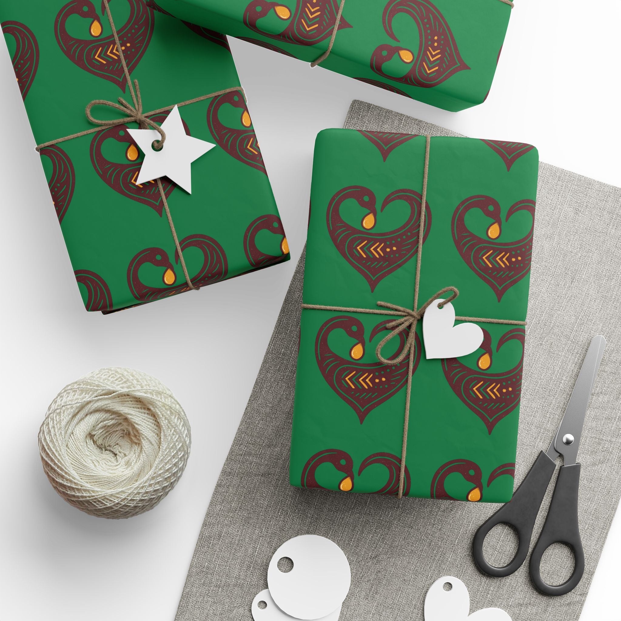 Adinkra Green Sankofa Heart Wrapping Paper