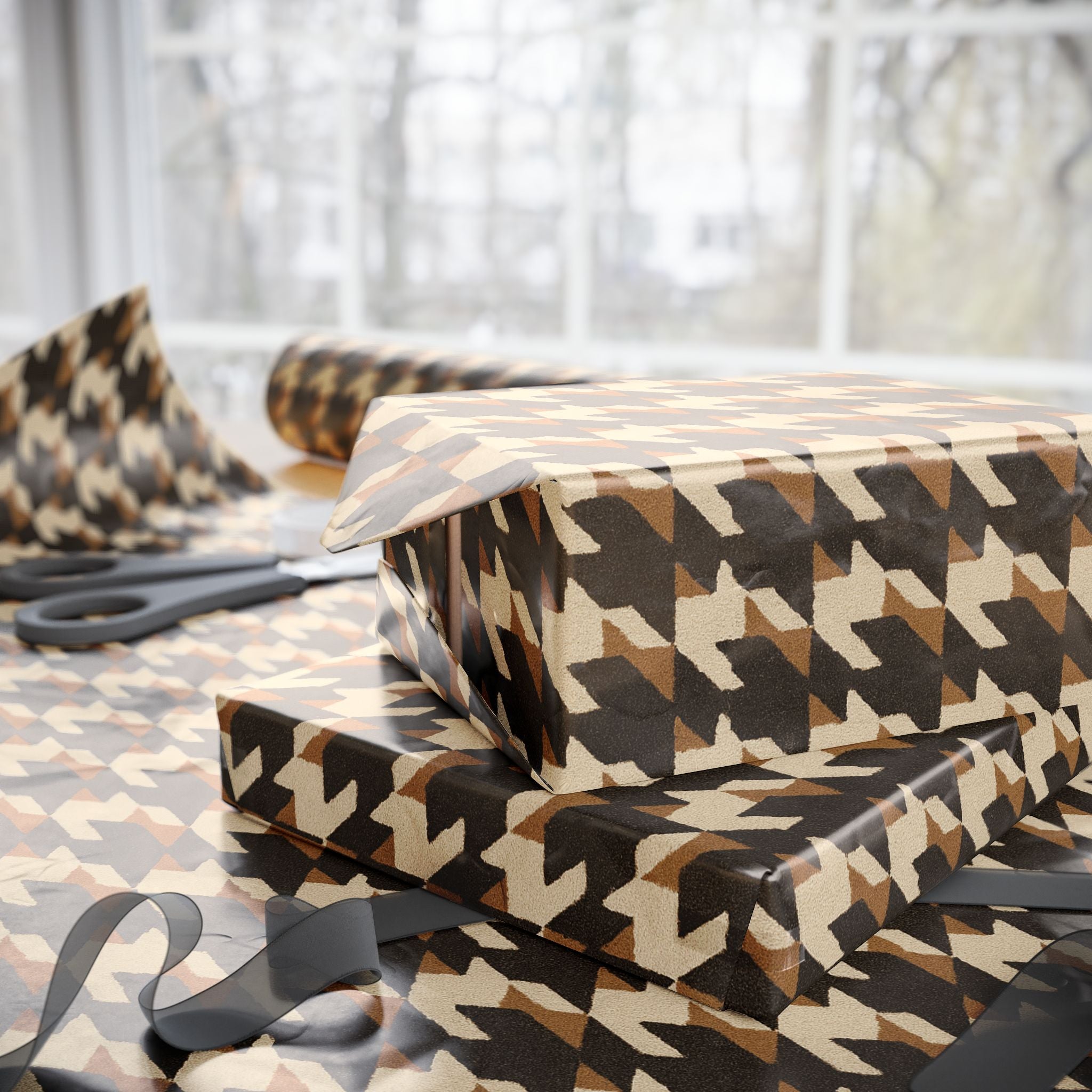 Houndstooth Pattern -Brown Wrapping Paper
