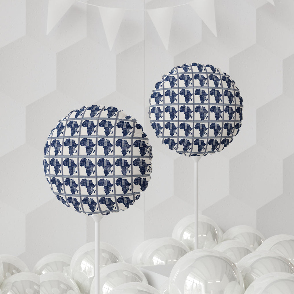 11" (Round) Decorative Balloon — Blue/White Africa Pattern