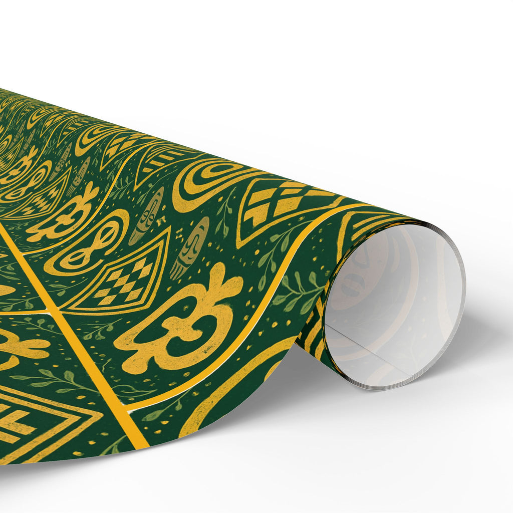 Green and Gold Adinkra Printed Wrapping Paper