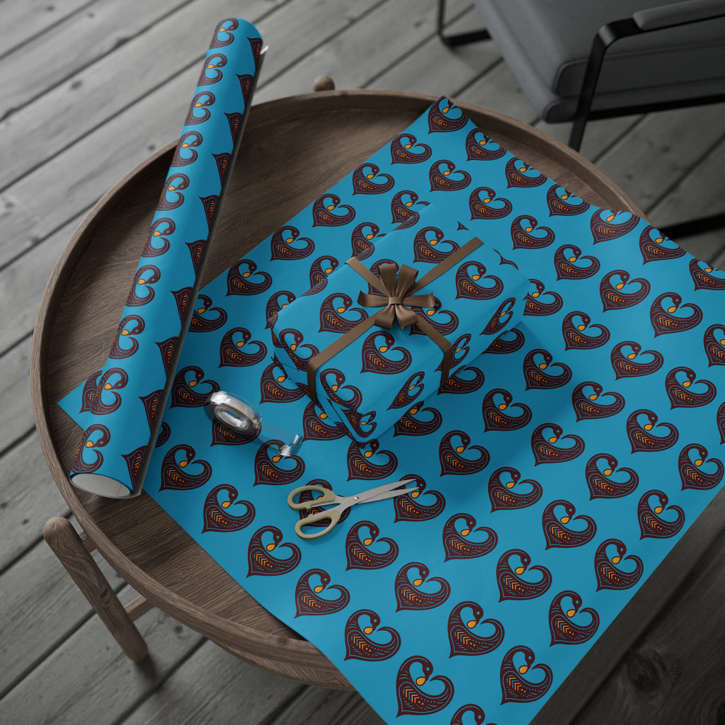Adinkra Teal Sankofa Heart Wrapping Paper