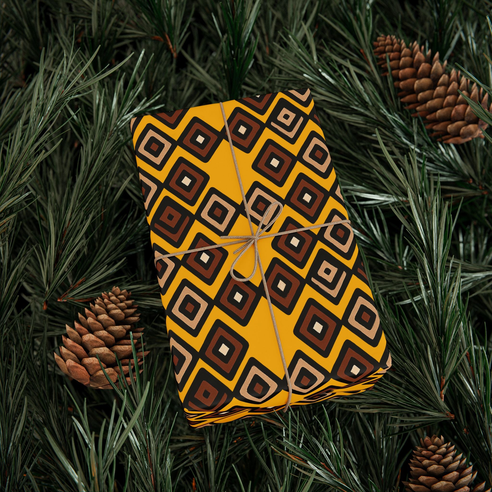 Diamond Pattern Retro Brown/Yellow Wrapping Paper