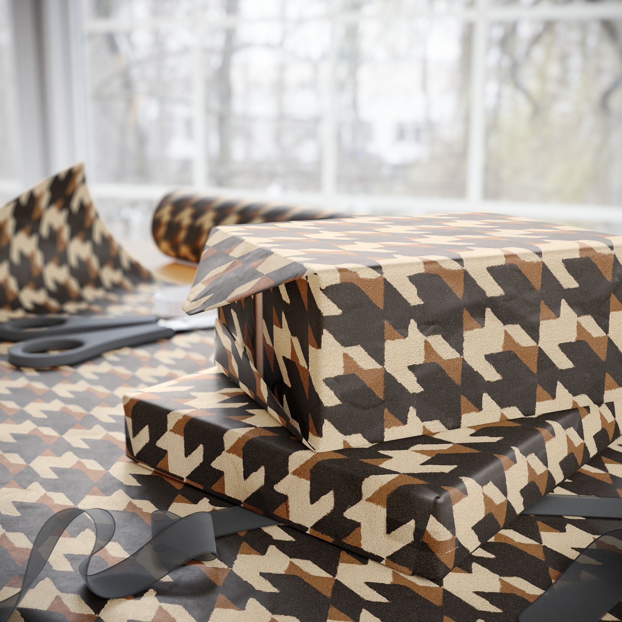 Houndstooth Pattern -Brown Wrapping Paper
