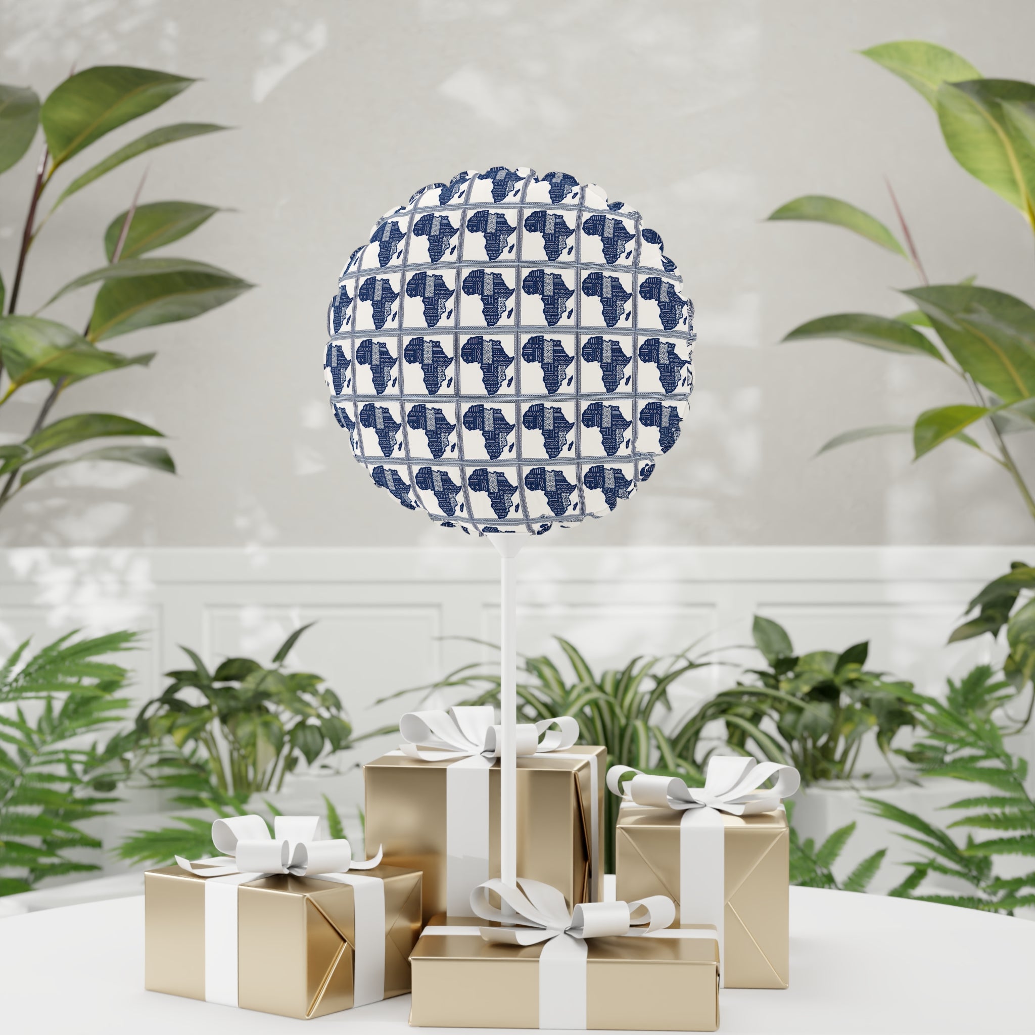 11" (Round) Decorative Balloon — Blue/White Africa Pattern
