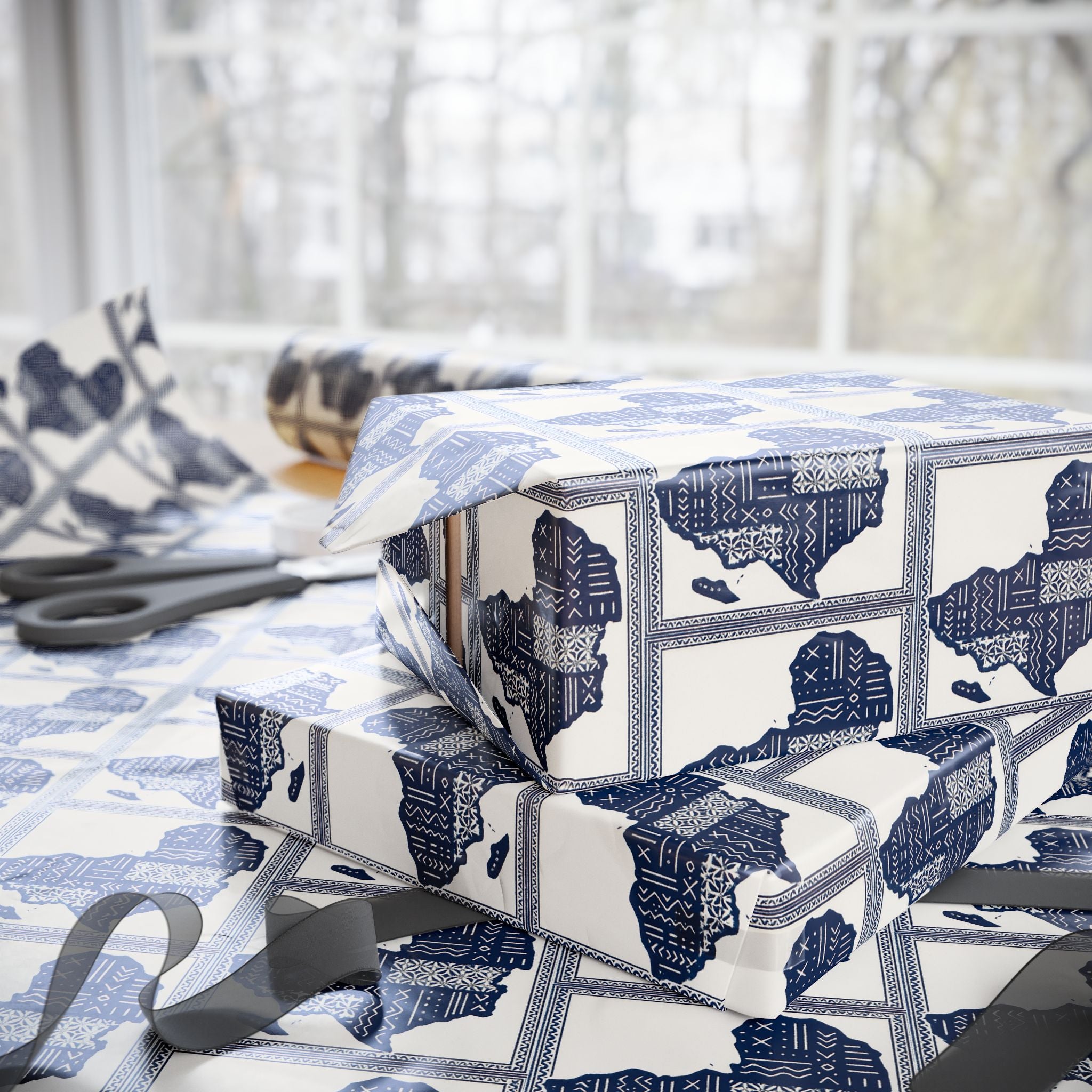 Africa Blue Printed Wrapping Paper