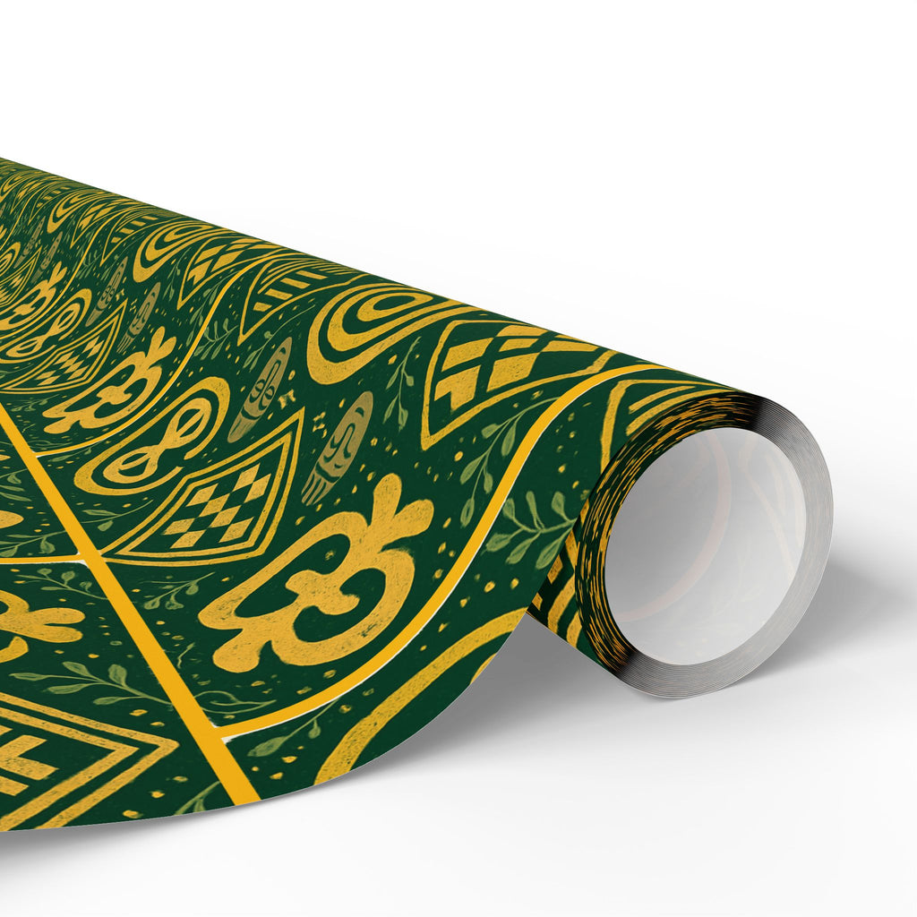 Green and Gold Adinkra Printed Wrapping Paper