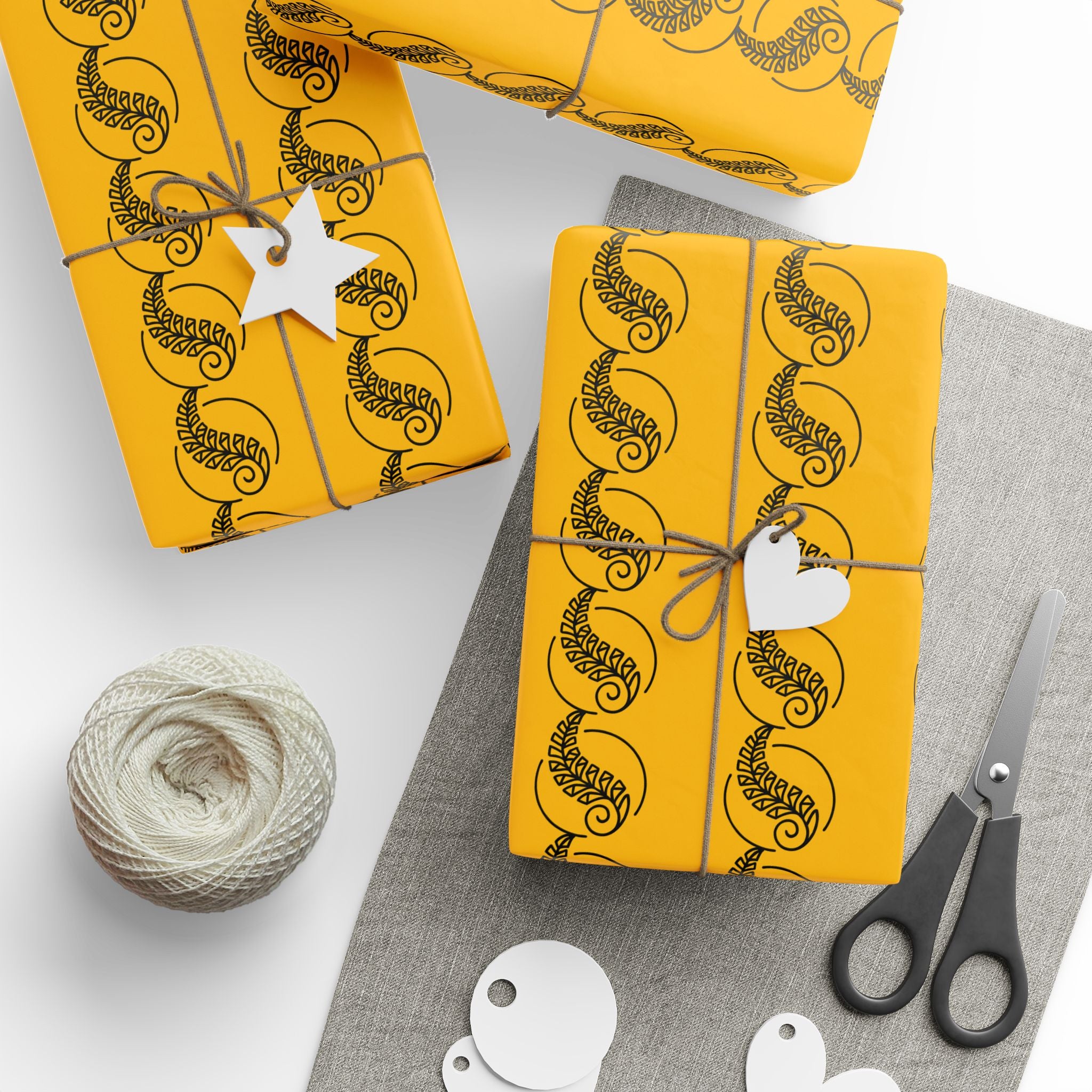Adinkra Yellow Fern Wrapping Paper