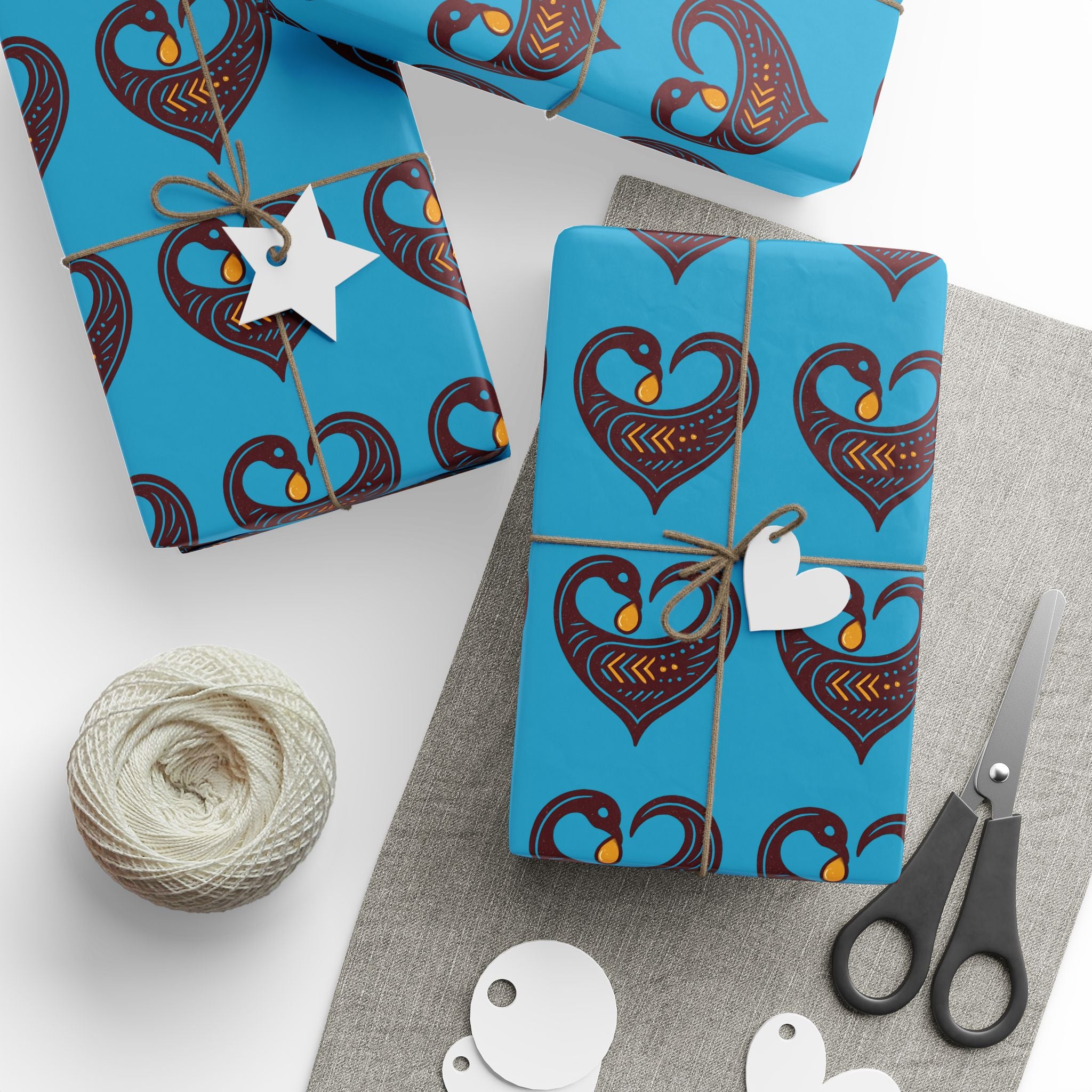 Adinkra Teal Sankofa Heart Wrapping Paper