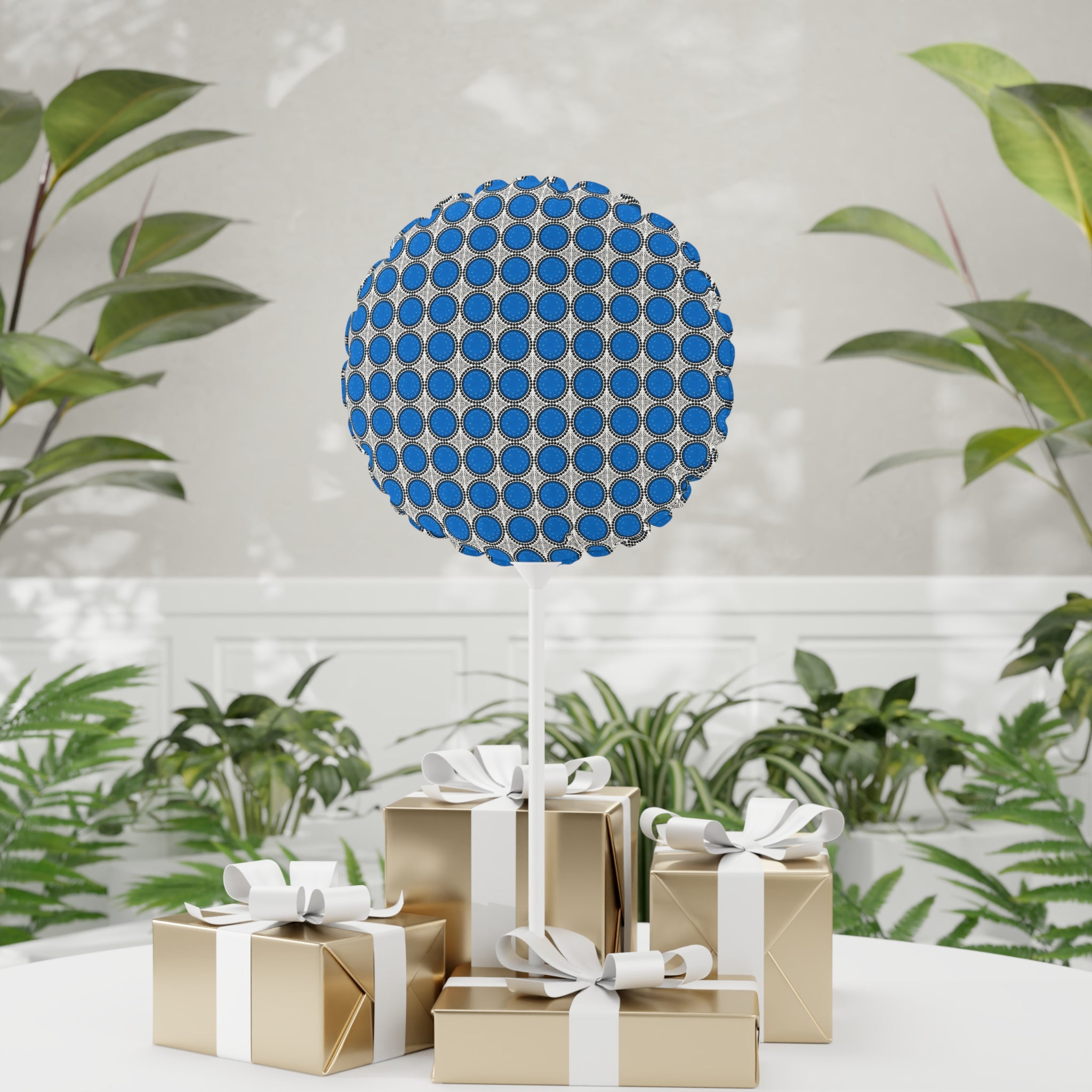 11" (Round) Decorative Balloon — Blue/White Circle Pattern