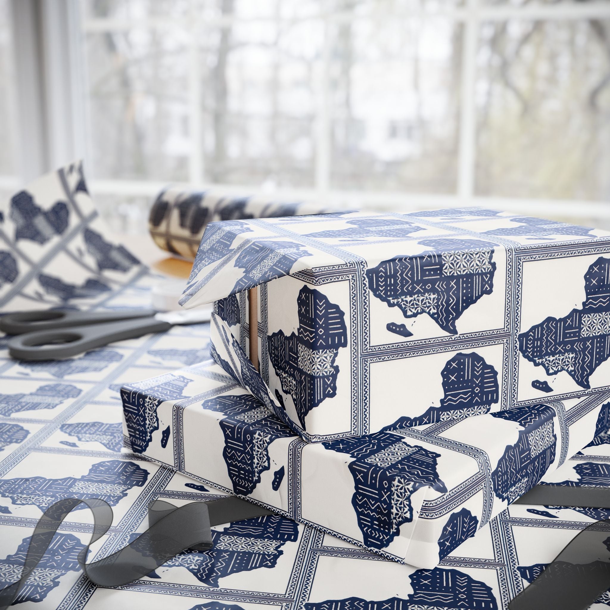 Africa Blue Printed Wrapping Paper