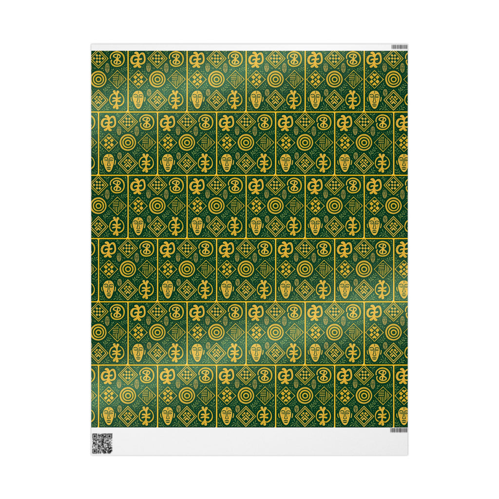 Green and Gold Adinkra Printed Wrapping Paper