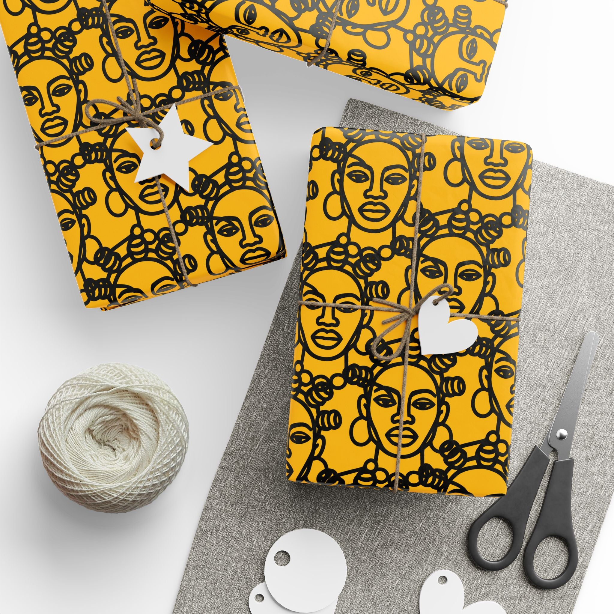 Bantu Crown - Yellow -Wrapping Paper, Holiday Gift Wrap
